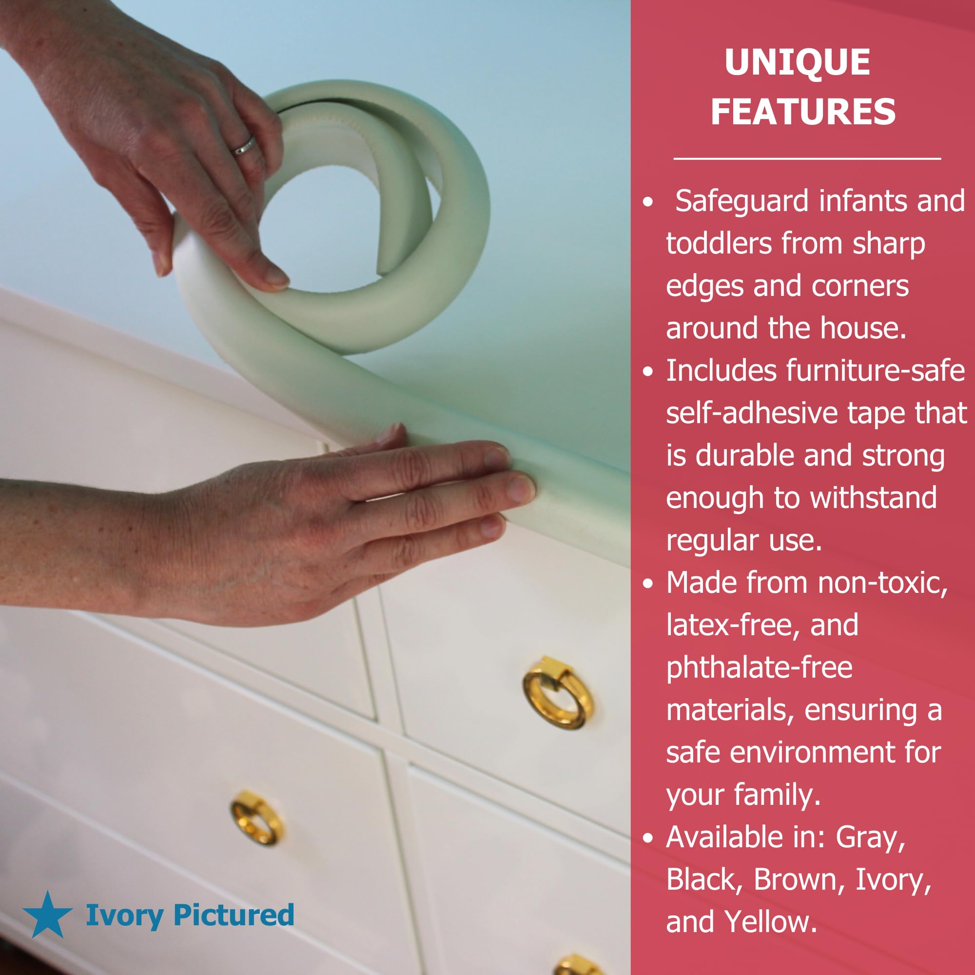 Cardinal Gates EC Edge Cushion for Baby Proofing - Edge Corner Protector Soft Foam Strip for Baby Safety – Guard Against Child Injury on Desk, Table, Bed - 12 Feet of Padding - Made in USA – Brown