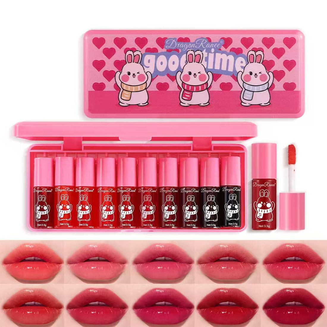 Eakroo 10 Colors Lip Tint Stain Set, Korean Lip Gloss Watery Lip Stain Tint Moisturizing Mini Liquid Lipstick Set, Multi-Use Lip and Cheek Tint, Non-Stick Cup, High Pigment, Long-Lasting, Vivid Color