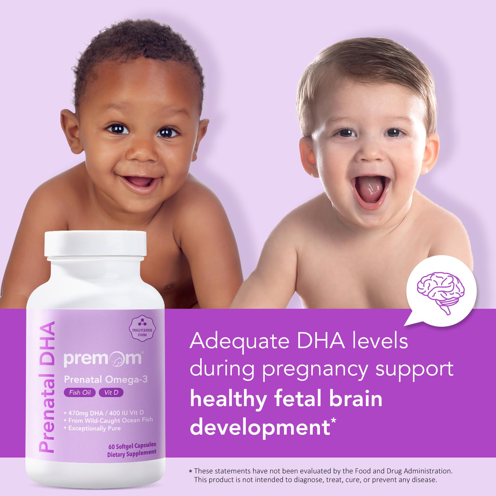 Premom Prenatal DHA Fish Oil: Triglyceride Omega 3 with 470mg DHA, 200mg EPA + 400 IU VIT D3 Supplement - Fertility Support for Women - Globally Sourced from Wild Caught Fish