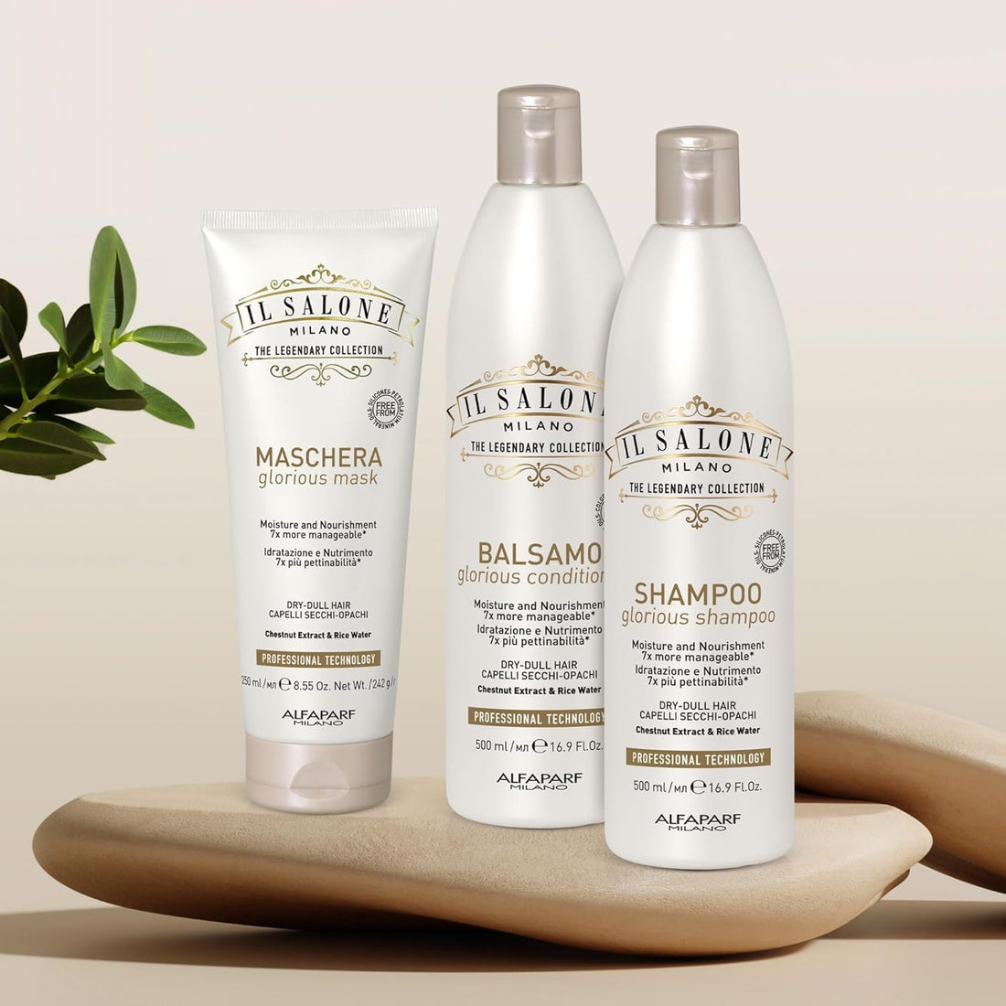 Il Salone Milano Professional Glorious Shampoo - Moisturizing Shampoo for Dull, Dry Hair - Delivers Renewed Vitality with Chestnut & Rice Extract - Salon-Quality Hair Care (16.9 oz / 500 ml)