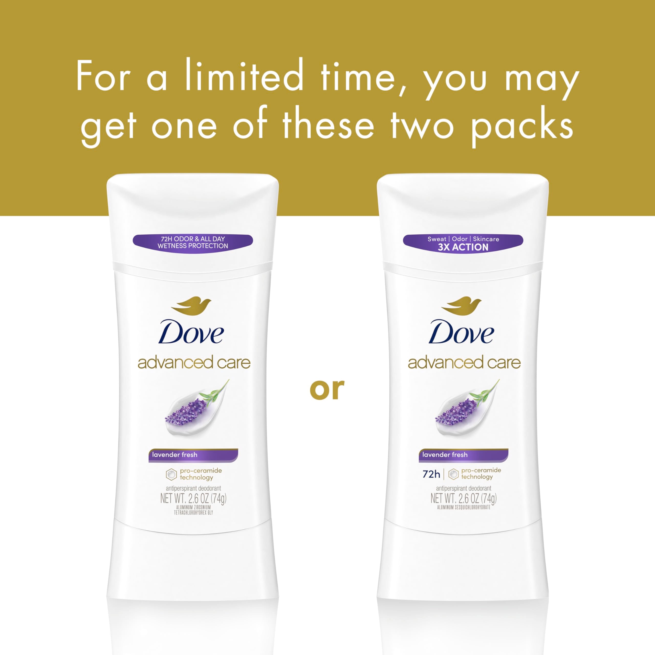 Dove Advanced Care Antiperspirant Deodorant Stick Lavender Fresh for Helping Repair Skin Barrier After Shaving, with 72-Hour Sweat & Odor Protection, 2.6 oz
