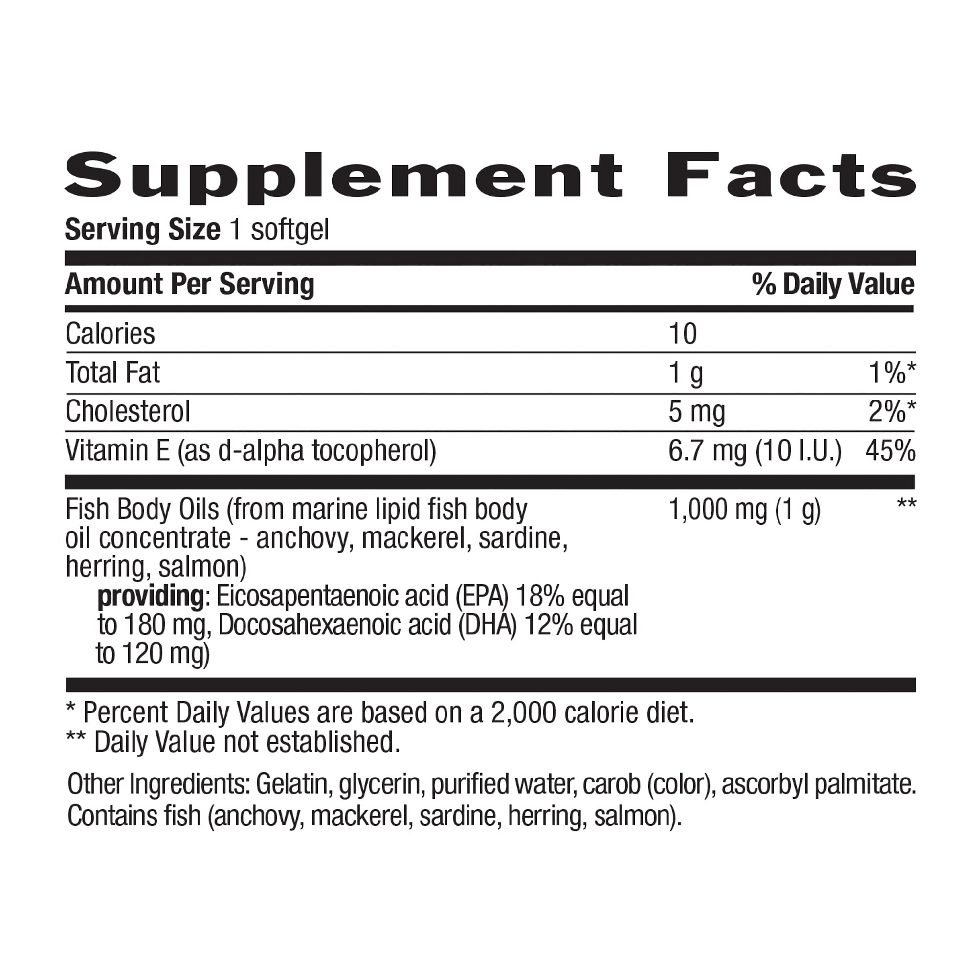 Country Life Omega-3 Fish Oil Supplement, 1000mg, 180mg EPA & 120mg DHA, Fish Oil Concentrate, Burpless, 300 Softgels, Certified Gluten Free