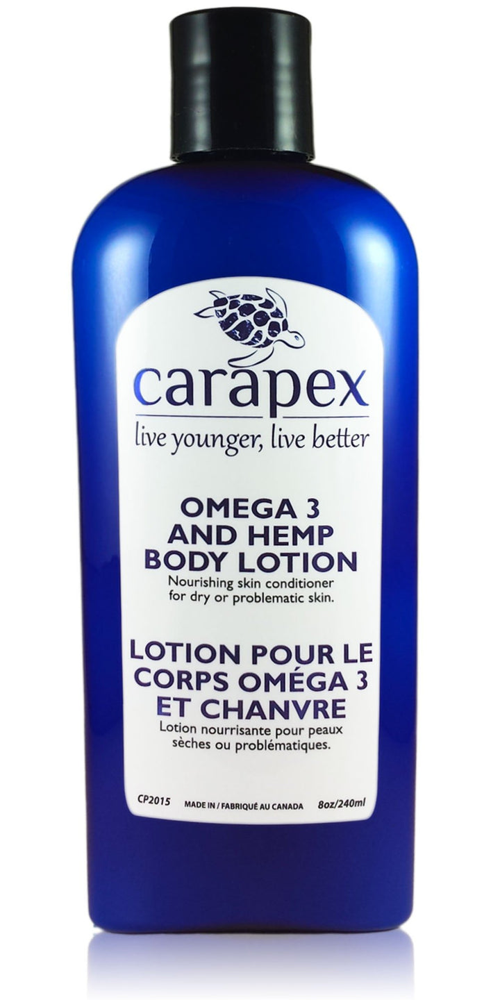 Natural Body Lotion Cruelty Free - Carapex Hemp Omega 3 Body Lotion, Light, Non Greasy, Fragrance Free, Paraben Free, for Sensitive Skin, Oily Skin with Shea Butter, Vitamin E, 8oz 240ml