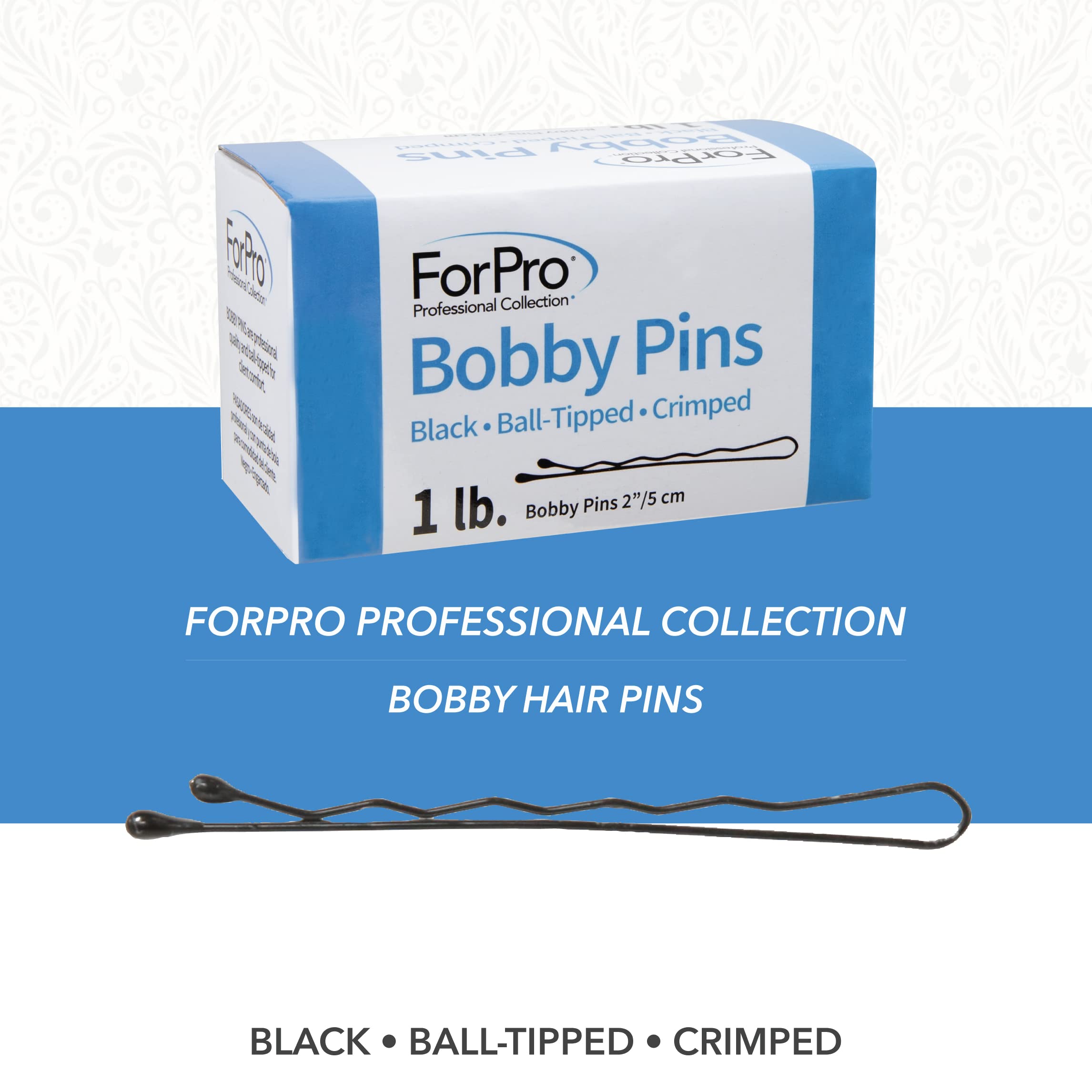 ForPro Bobby Pins, Black, Ball-Tipped, Crimped, Non-Slip, Non-Damaging, 2ââ‚¬Â L, 1 Lb.