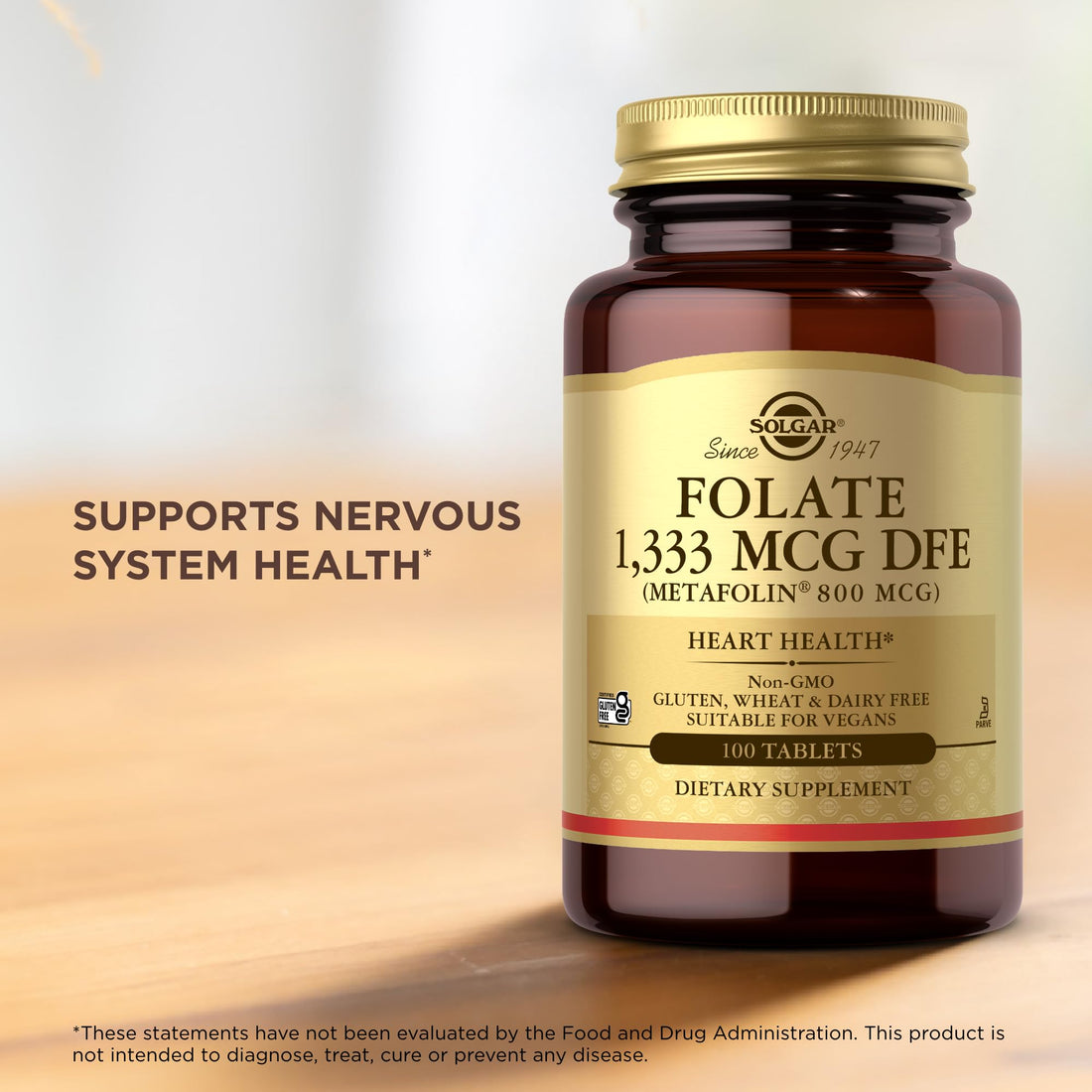 Solgar Folate 1,333 mcg DFE (Metafolin 800 mcg) - 100 Tablets, Pack of 2 - Prenatal Vitamin - Non-GMO, Gluten Free, Dairy Free, Kosher - 200 Total Servings