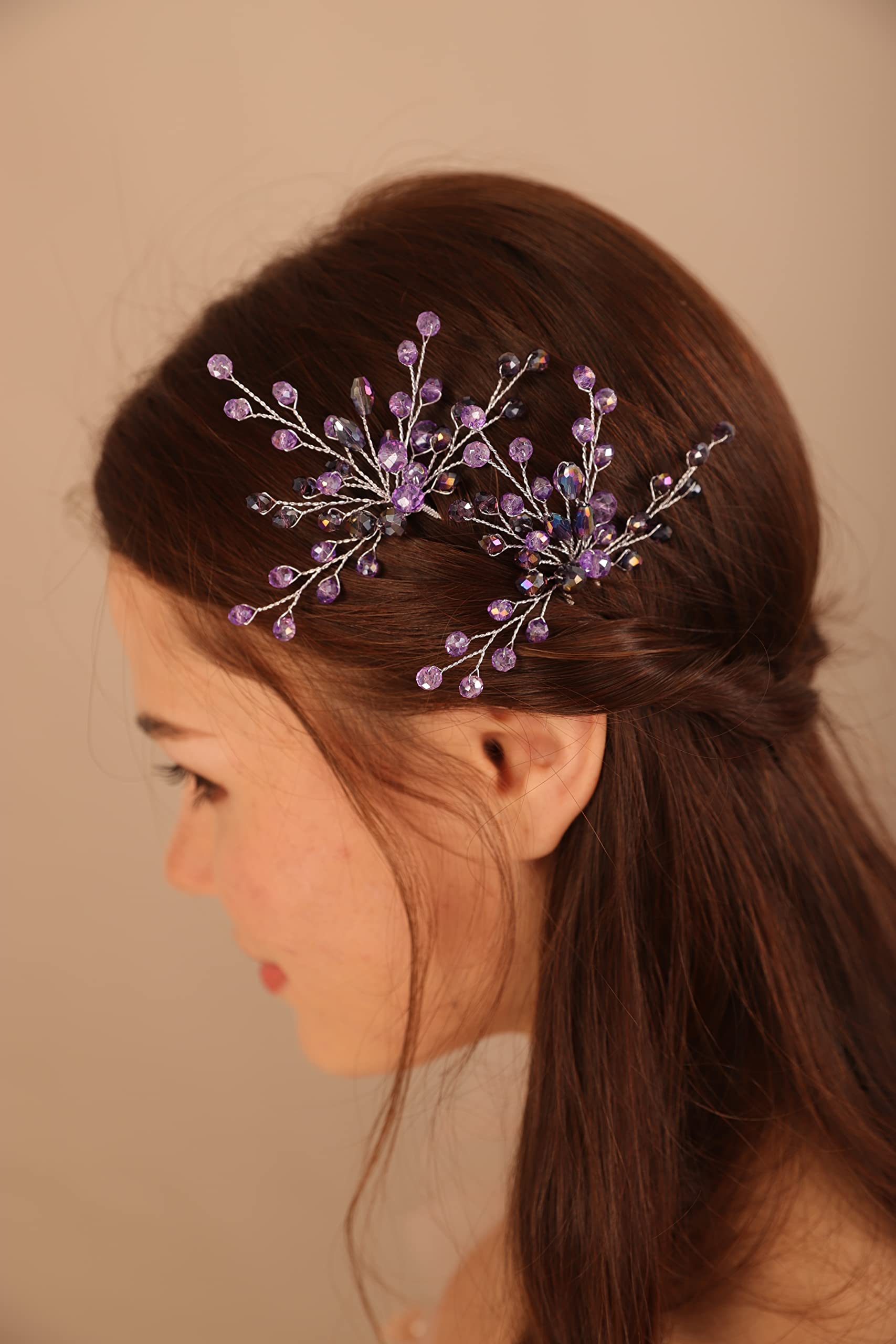 Kercisbeauty 2PCS Boho Blue Crystal Hair Pins for Women and Girls Wedding Bridal Silver Hair Piece Set (Blue)