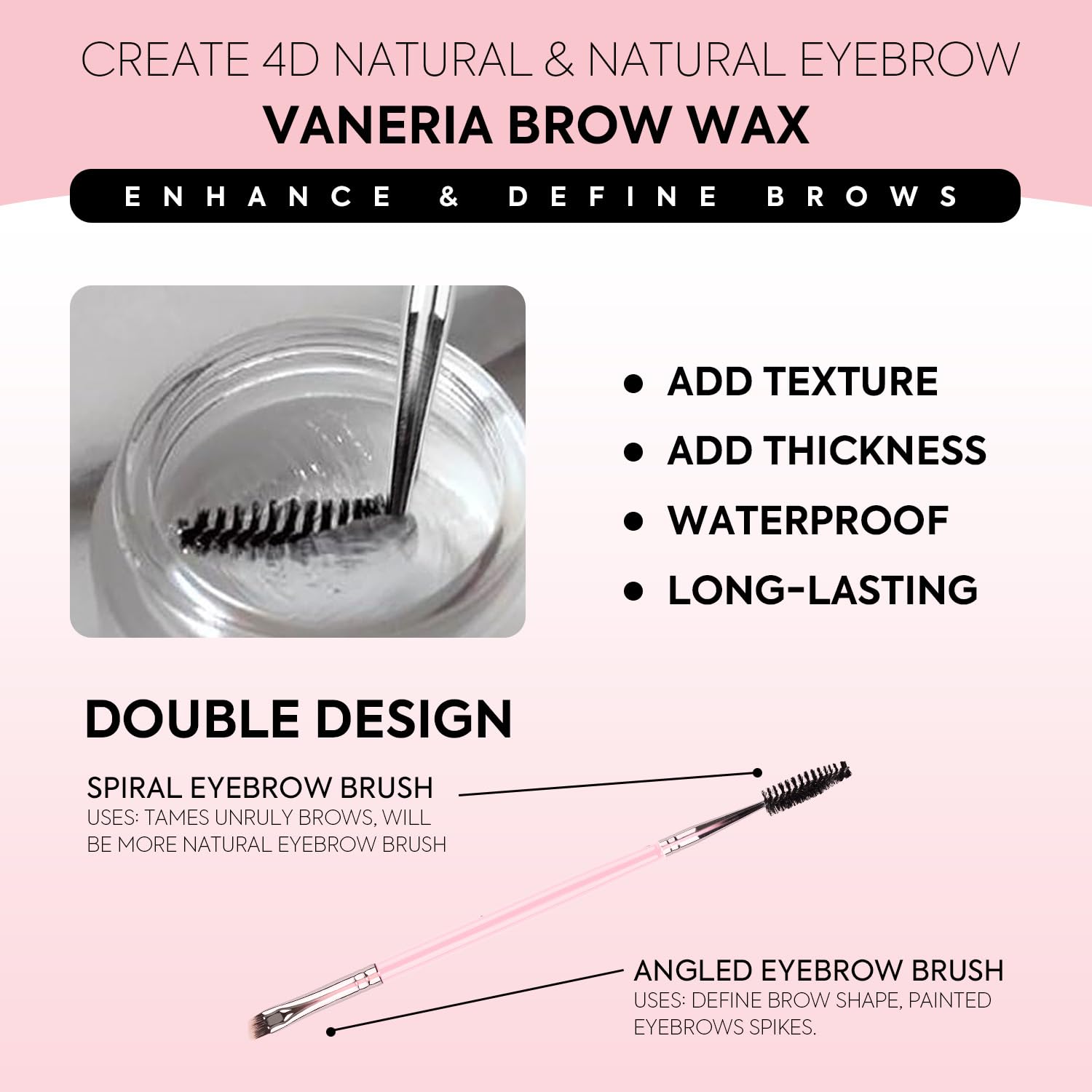 VANERIA Eyebrow Gel Clear,Brow Soap,Eyebrow Brush With Double Head,Clear Eyebrow Setting Gel for Feathery & Fluffy & Brow Freeze,Long Lasting Waterproof.14g