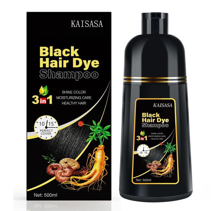 MOISTAR Black Hair Dye Shampoo 3 in 1 for Gray Coverage, Color Shampoo for Women/Men Instant Herbal Semi Permanent, 500ML