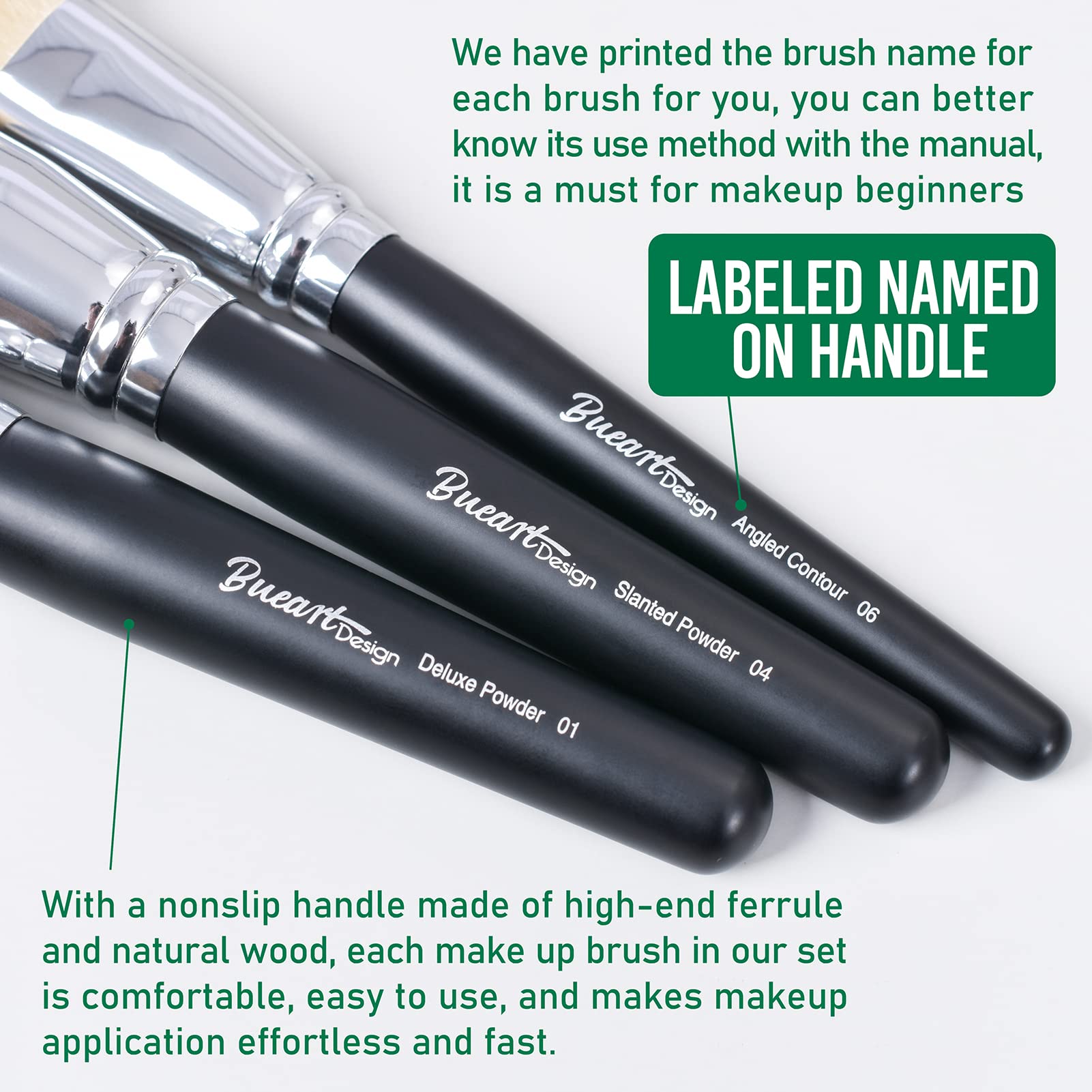 Bueart Design 19Pcs ULTRA SOFT Black labeled Makeup Brushes set Contains large powder Flat Foundation Blending Blush Face contour Concealers Brush (16Pcs Matte Black S)