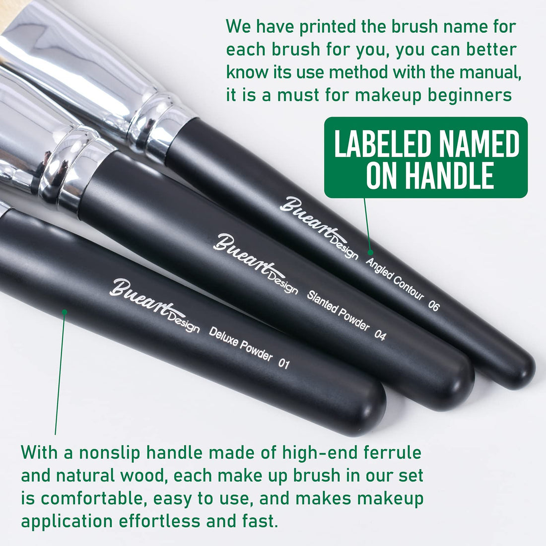 Bueart Design 19Pcs ULTRA SOFT Black labeled Makeup Brushes set Contains large powder Flat Foundation Blending Blush Face contour Concealers Brush (16Pcs Matte Black S)