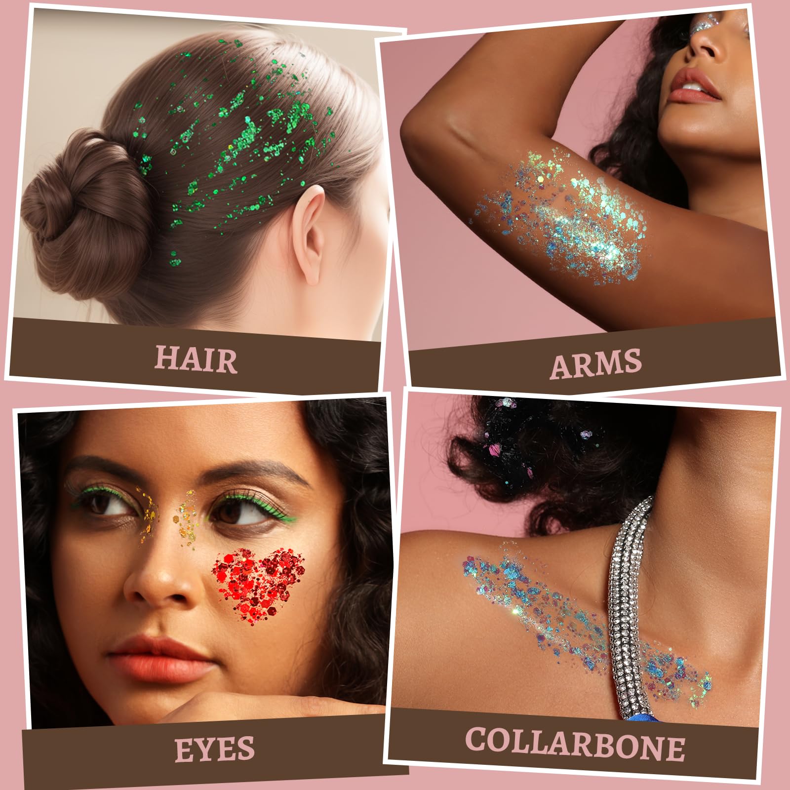 Teenitor Body Glitter Face Glitter Hair Glitter Gel, 6 Colors Body Glitter for Women, Self Adhesive Face Gems Face Rhinestones for Festivals Concerts Rave Glitter
