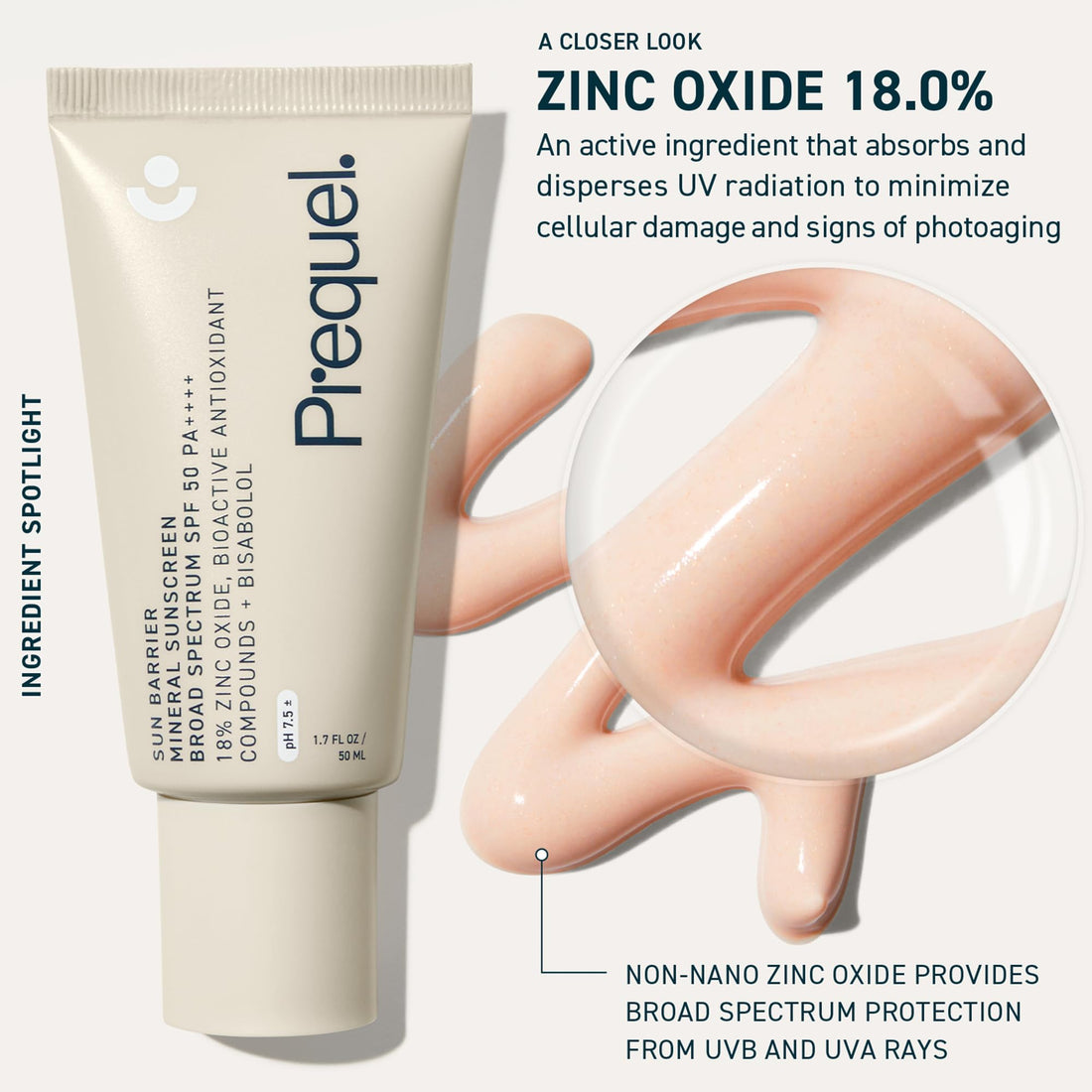 Prequel Skin Sun Barrier Mineral Sunscreen SPF 50. PA++++ Broad Spectrum Zinc Oxide Sunblock with Semi-Transparent Lightweight Texture. Moisturizing UV Defense for Face. Travel Size, 1.7oz