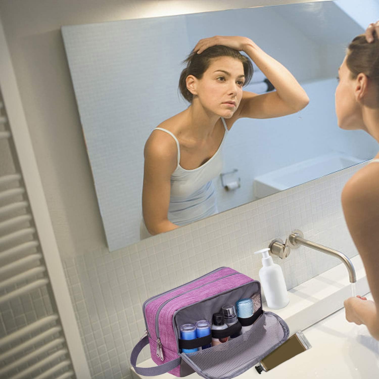 Toiletry Bag for Men/Women Hanging Dopp Kit Water Resistant Shaving Bag Small Toiletry Bag for Traveling (purple)