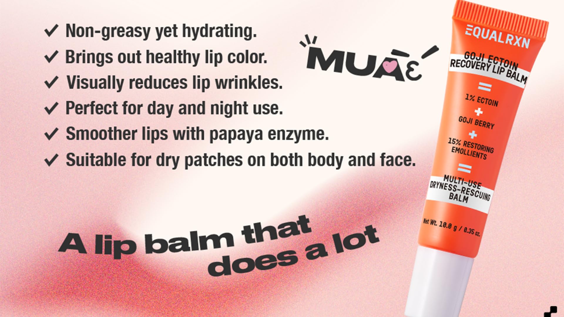 EqualRXN Goji Ectoin Recovery Lip Balm | Nourishing & Non Greasy Lip Treatment | Papaya Enzyme, Goji, Ectoin, Vitamin C to Support Lip Barrier & Wrinkles | For Dryness Cracked Lip Day & Night Use