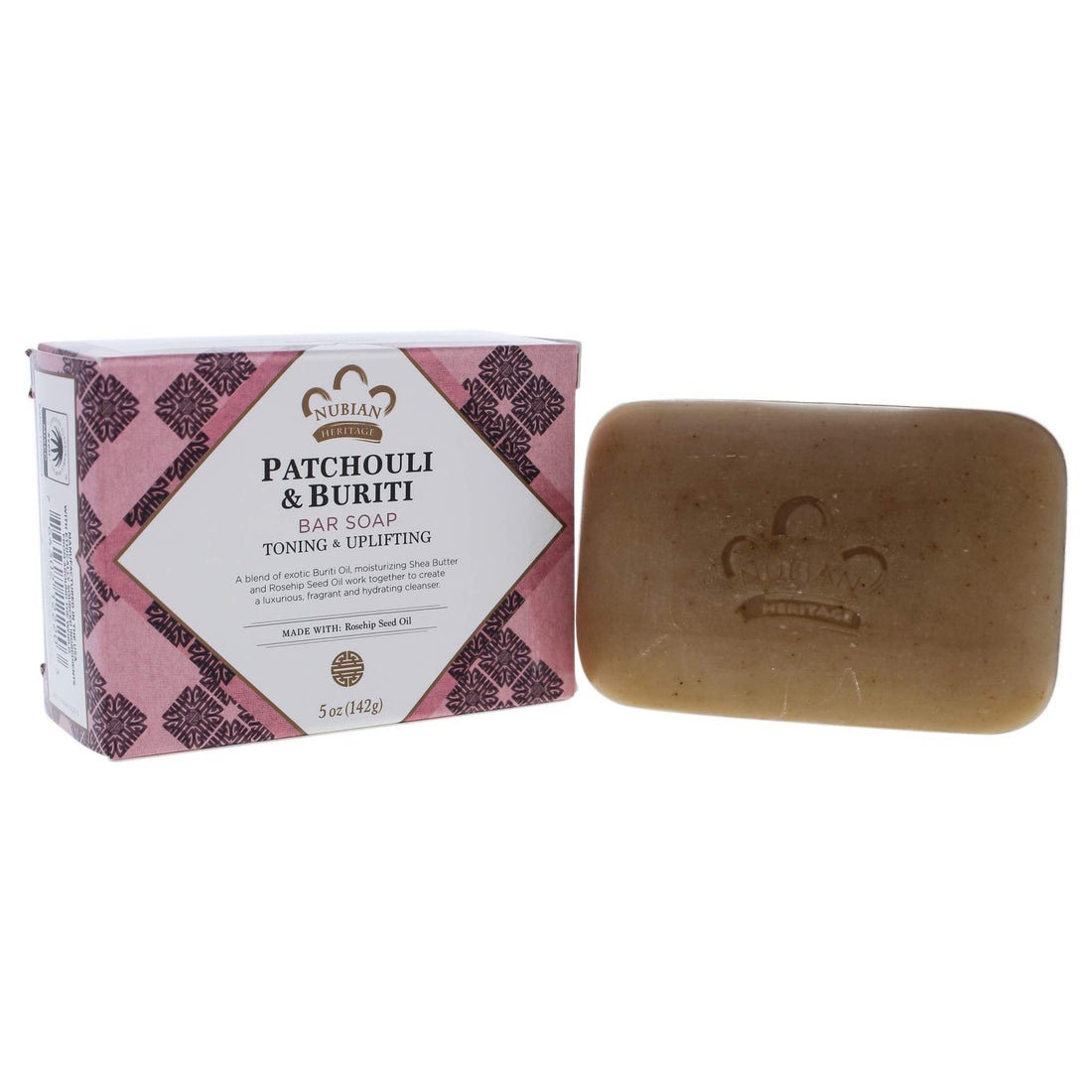 Nubian Heritage Bar Soap with Shea Butter and Rose Hip - Patchouli and Buriti - 5 oz - Gluten Free - Fragrant, soothing and hydrating cleanser by Nubian Heritage