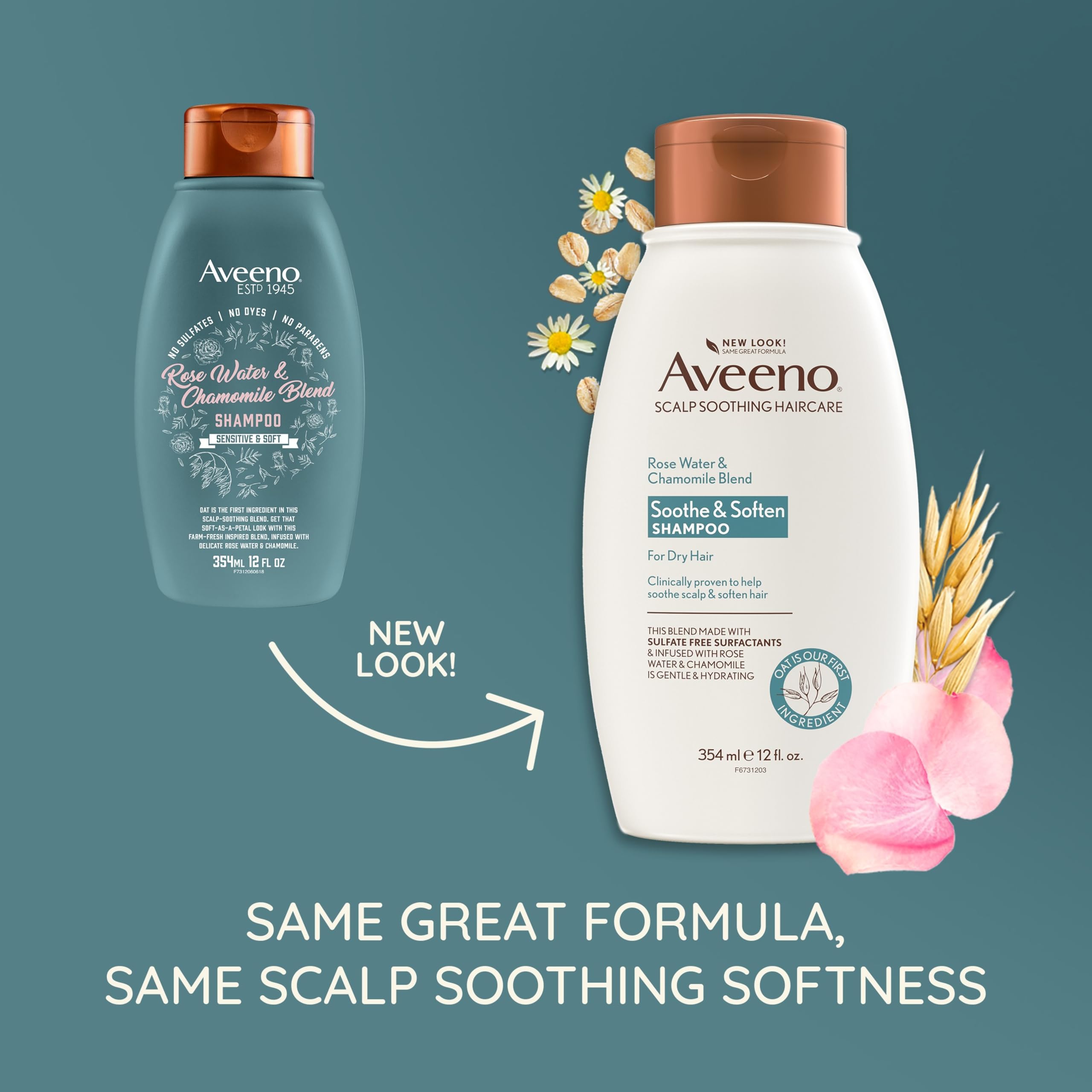 Aveeno Rose Water & Chamomile Shampoo for Dry Hair, Hydrating, 12 fl oz