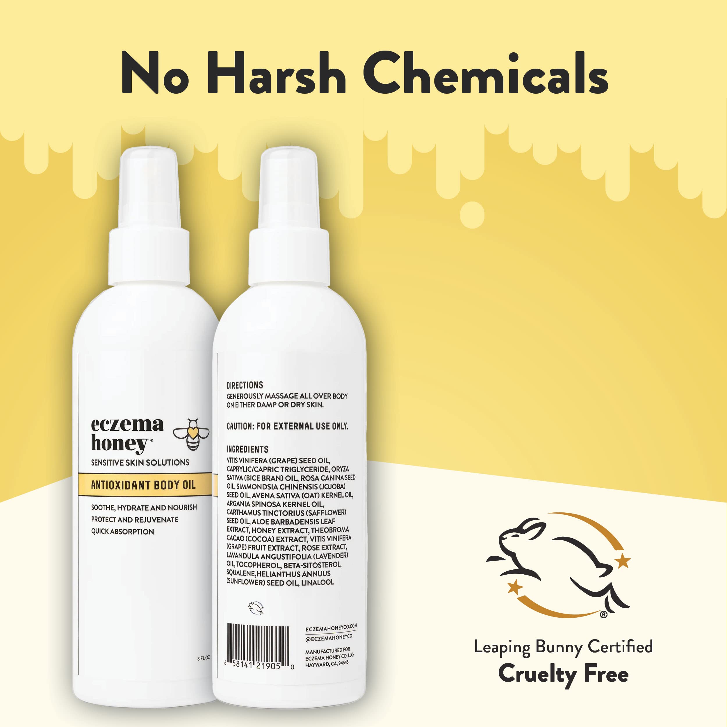 ECZEMA HONEY Antioxidant Body Oil - After Shower All Over Body Oil Spray for Skin - Eczema-Prone & Sensitive Moisturizing Skin Oil - Unscented Body Oils for Women, Men & Kids (8 Fl Oz)