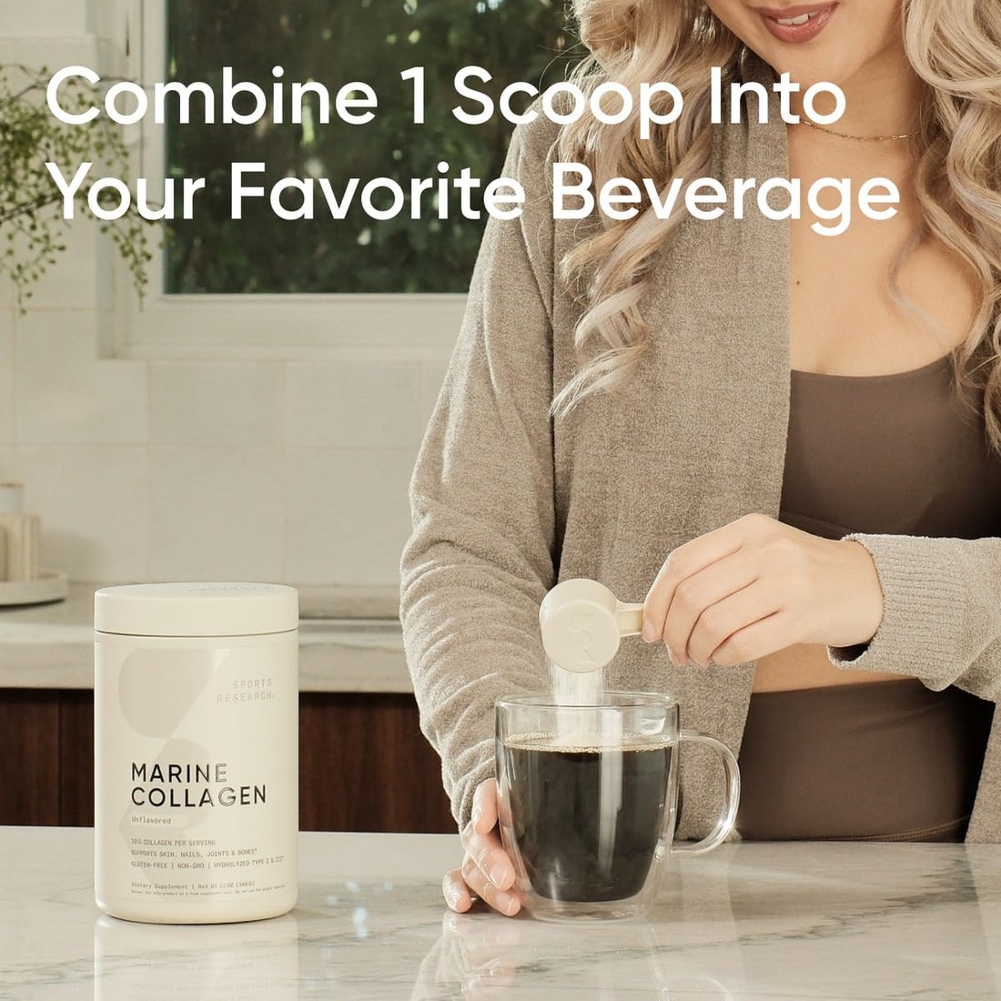 Sports Research Marine Collagen Peptides Powder - Sourced from Wild-Caught Fish, Pescatarian Friendly, Keto Certified & Non-GMO Tested - Easy to Mix in Water or Juice! (34 Servings)