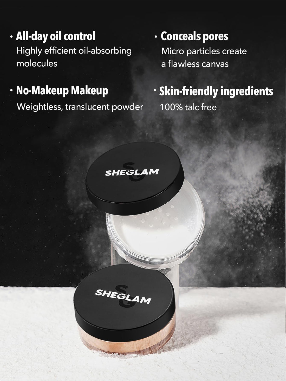 SHEGLAM Baked Glow Setting Powder Oil Control Loose Face Powder Translucent Pore-Less Flawless Smooths Fine Lines Glowy Powder - Cappuccino
