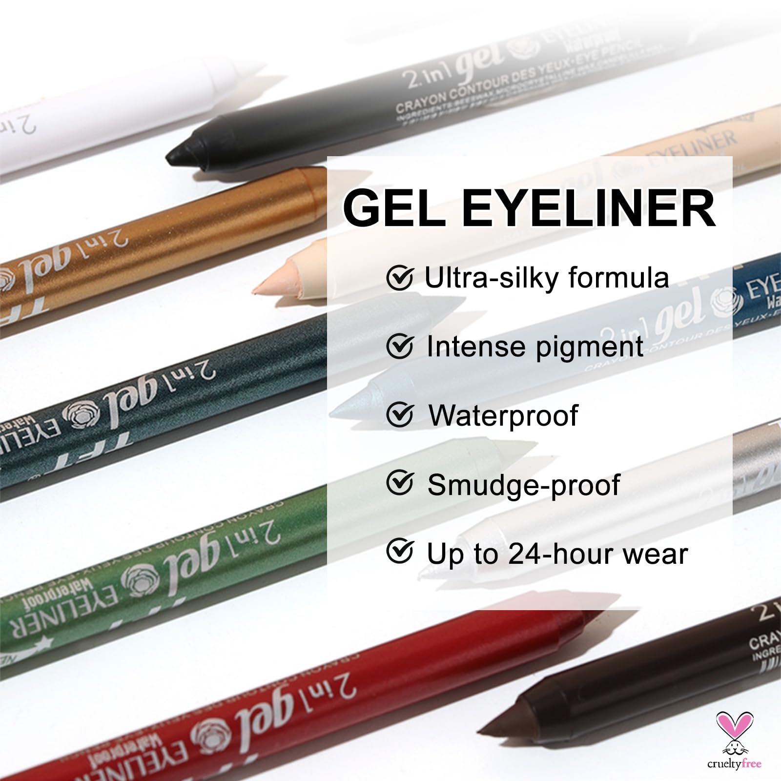 Erinde Waterproof Gel Eyeliner Pencil, Long-Lasting Sharpenable Eye Liner Pen, Waterline Gel Eyeliner Pencil, Ultra-Smooth Creamy Application, Smudge-Proof, Matte Finish, White