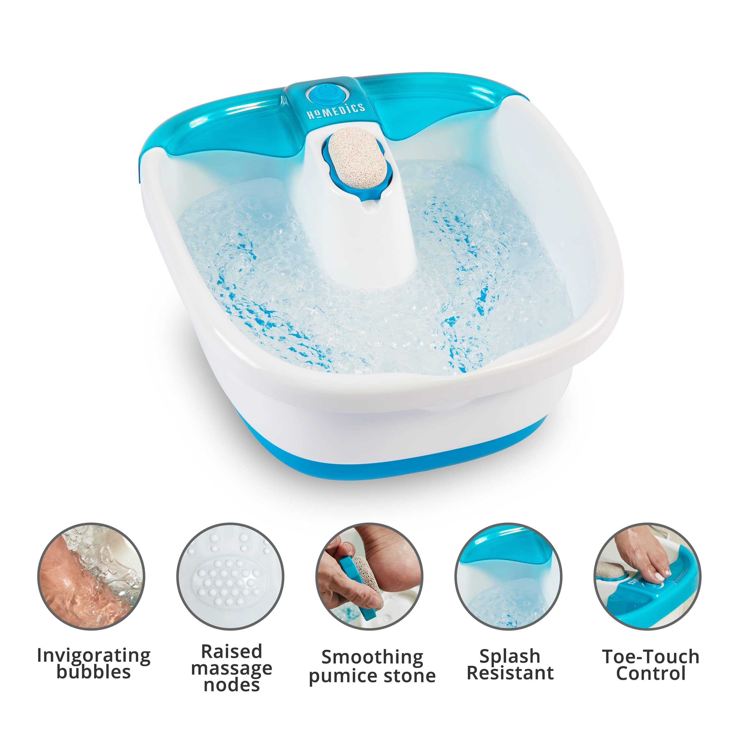 HoMedics Bubble Mate Foot Spa, Toe-touch control, Heat maintenance helps maintain warm water temperature, Removable pumice stone, FB-55