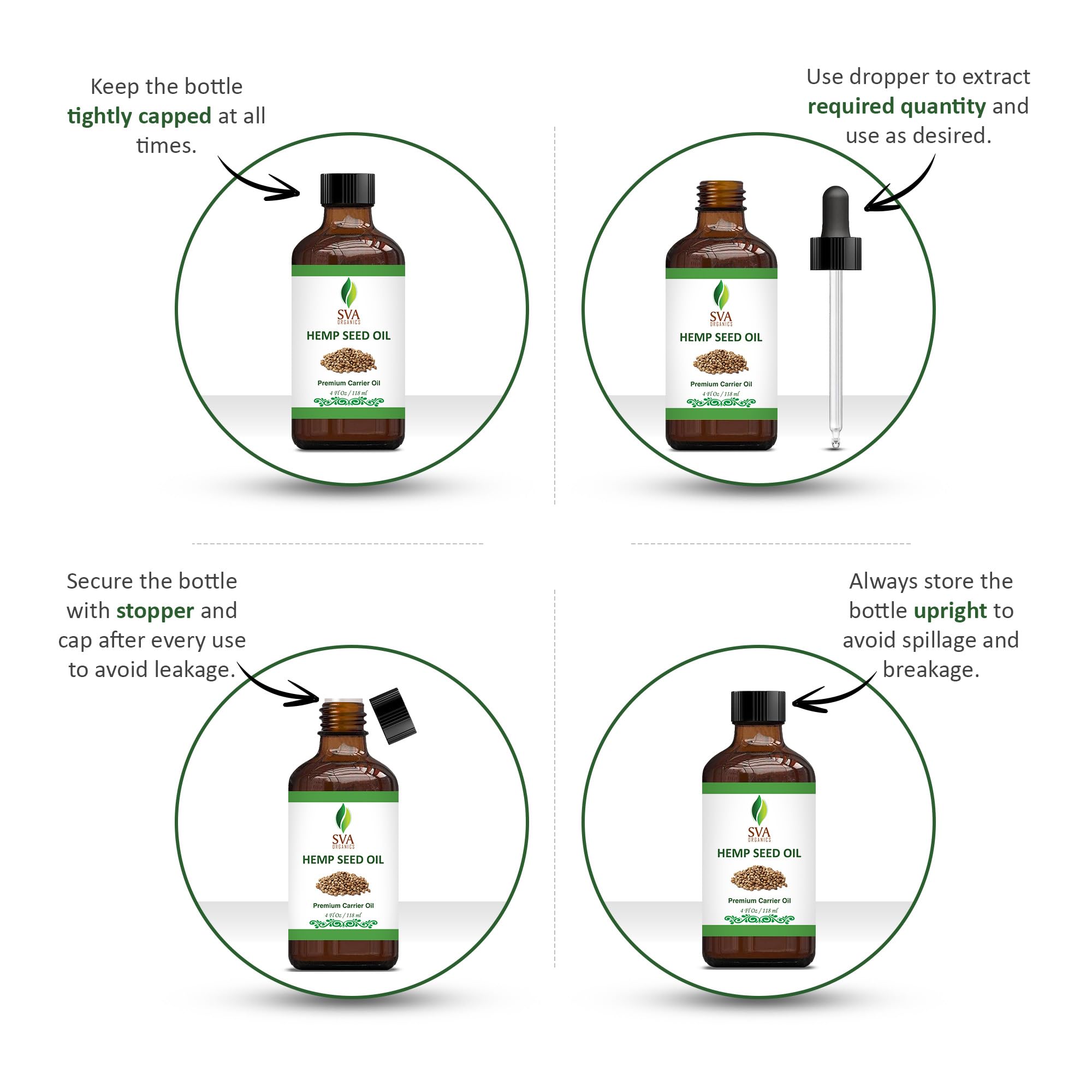 SVA ORGANICS Hemp Seed Oil Cold Pressed 4oz (118 ml) Premium Carrier Oil With Dropper For Skin Care, Hair Care, Scalp Massage, Body Massage, Hair Products, Cosmetics & Soap
