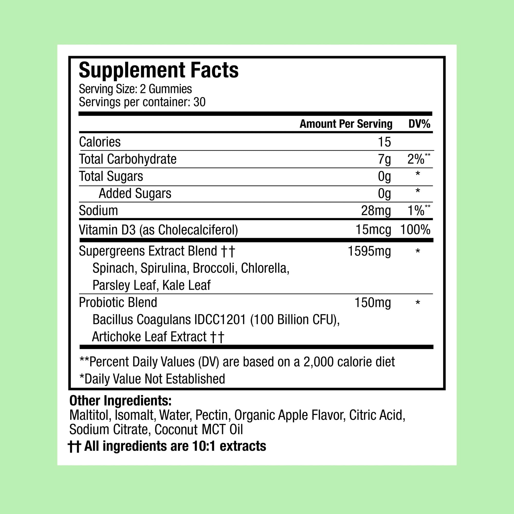 Plant People WonderGreens Veggie Gummies Super Greens with Probiotics Multivitamin Support Gummy for Wellbeing, Energy, Immune and Gut Health, Green Apple Flavor (60 Count)