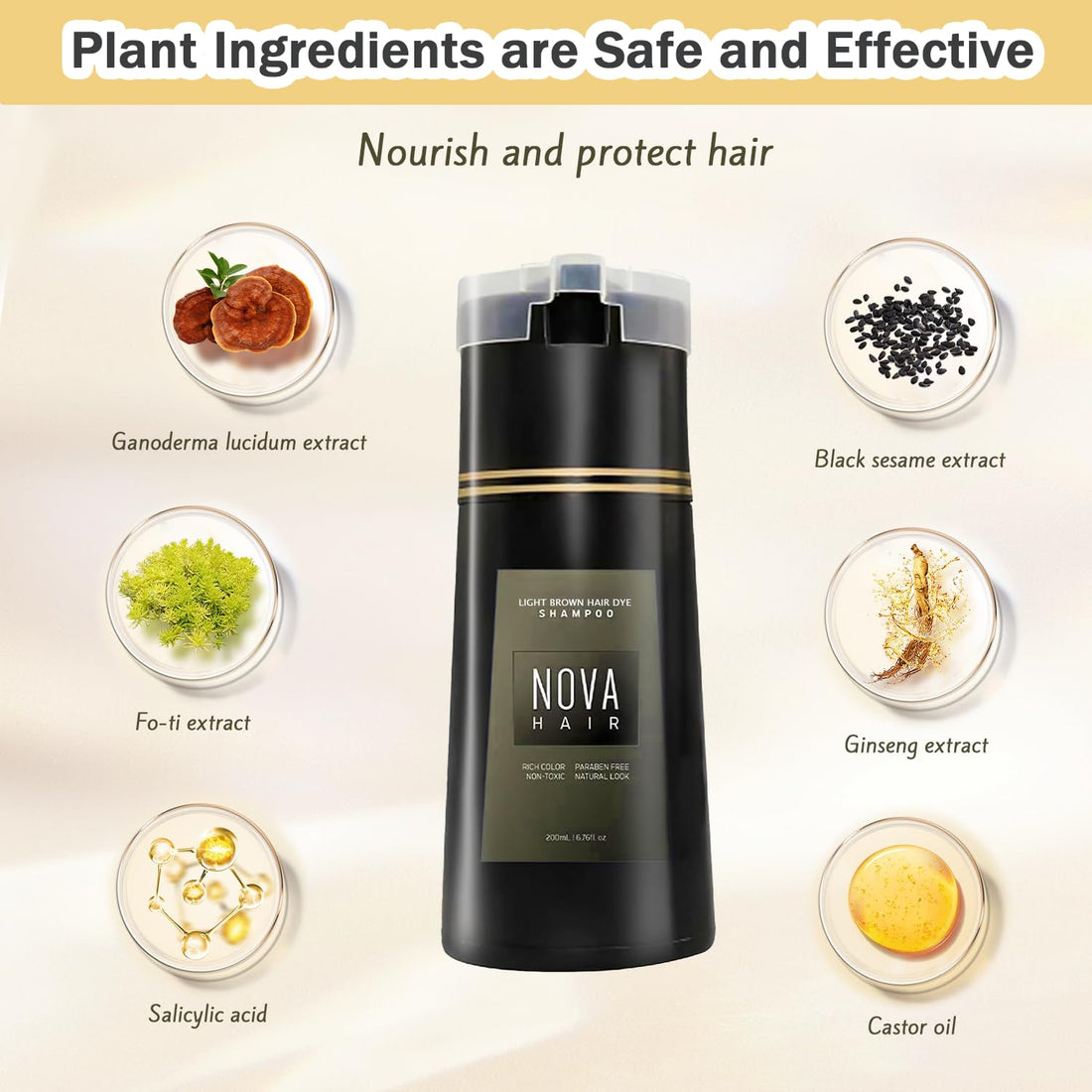 Nova Hair Dye Shampoo,Nova Hair Instant Dye Shampoo,Nova Hair Dye Shampoo 3 in 1, for Men & Women (Black)