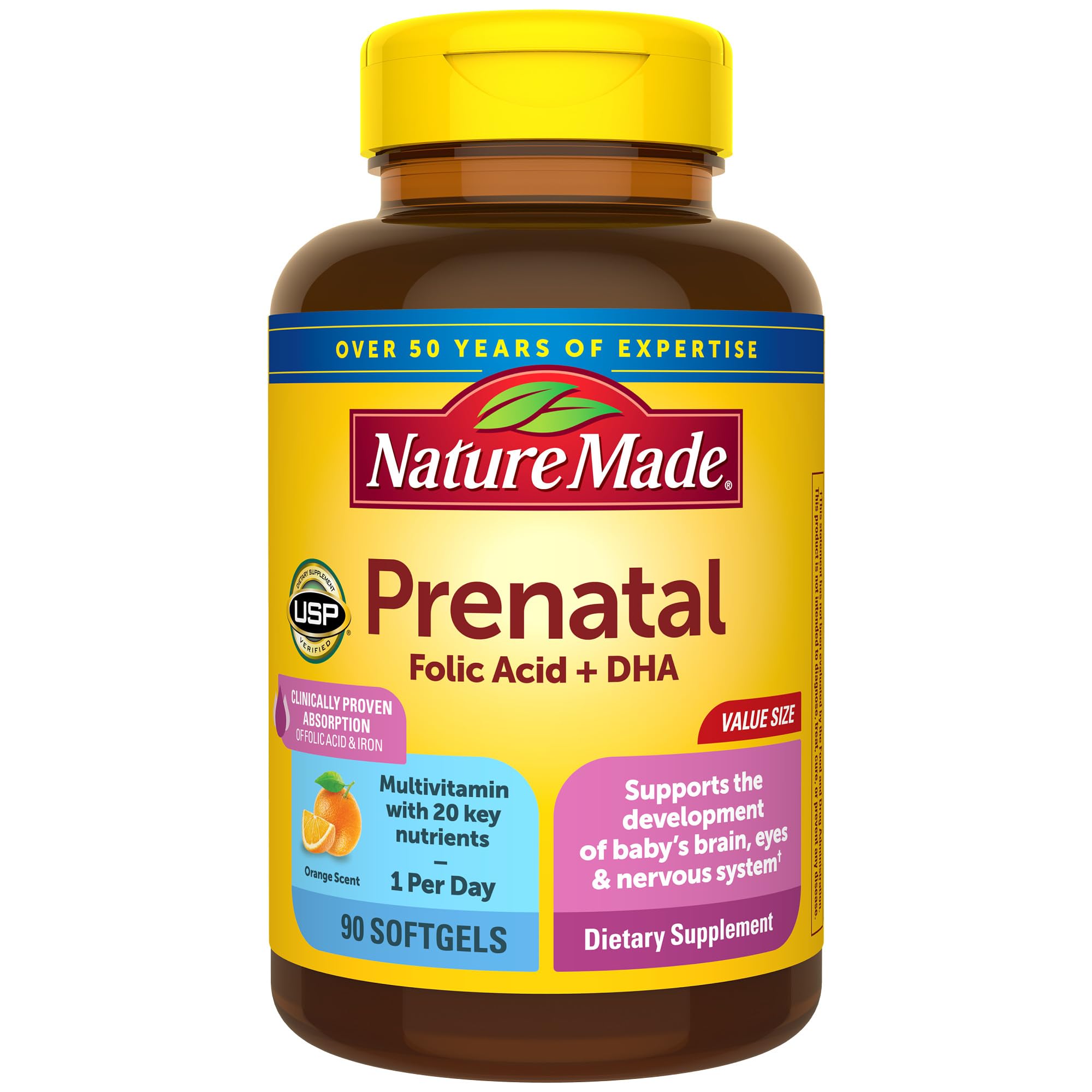 Nature Made Prenatal with Folic Acid + DHA - Dietary Supplement, 90 Softgels