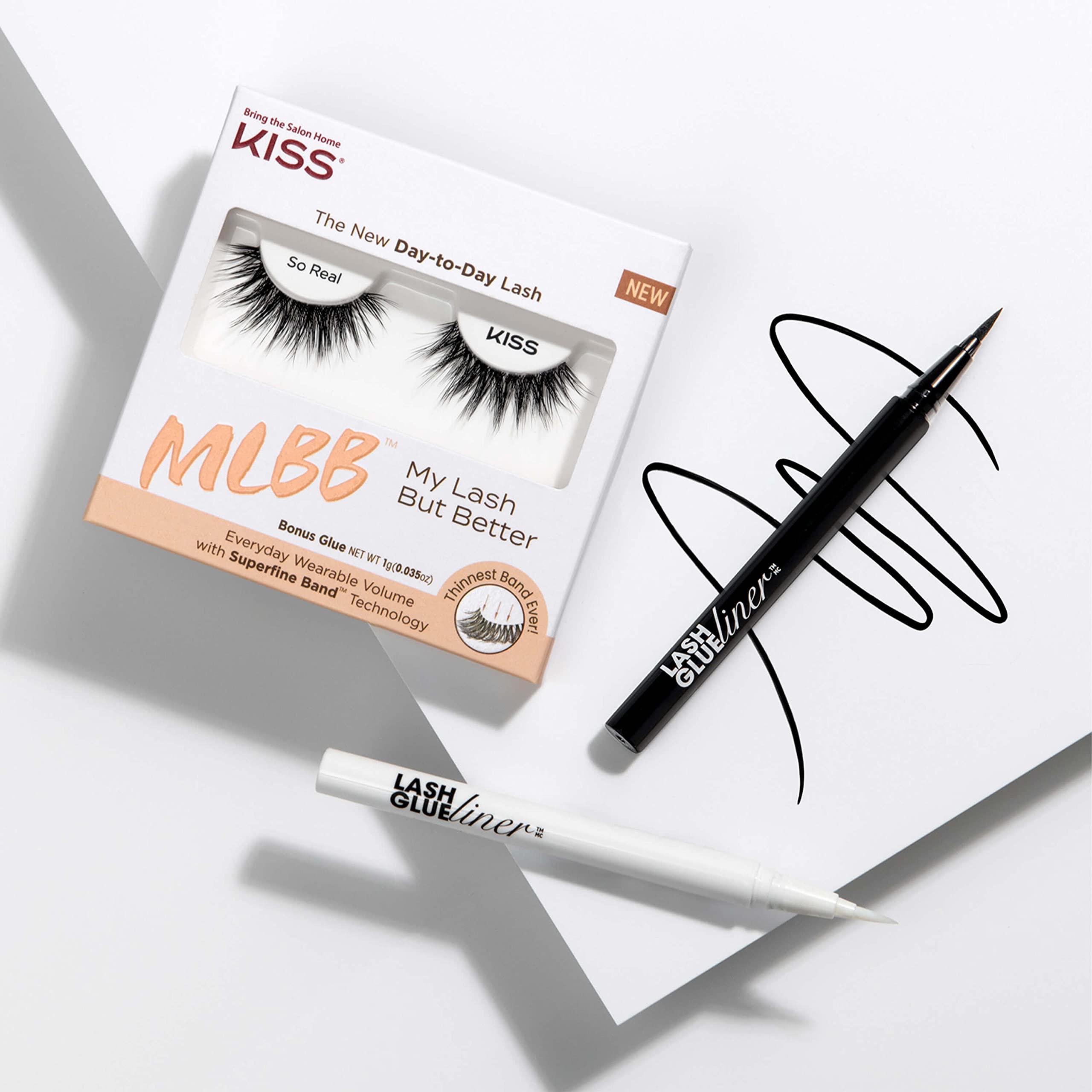 KISS MLBB My Lash But Better Everyday Wearable Volume False Eyelashes with Superfine Band Technology, Easy To Apply, Reusable, Cruelty-Free, Contact Lens Friendly, Style So Real, 1 Pair
