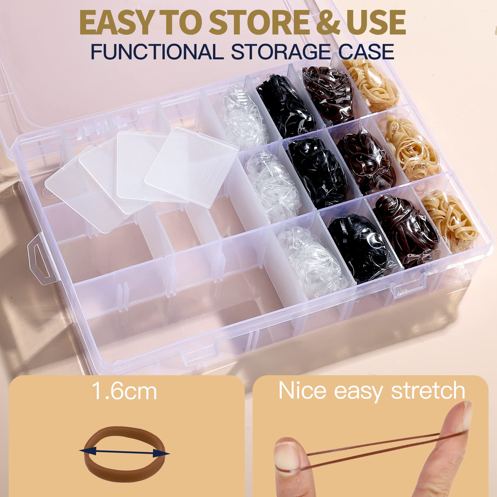 YGDZ Hair Ties, 1500pcs Mini Elastic Hair Bands with Organizer Box, Clear Hair Ties, Hair Accessories Set for Girls, Women, Neutral Colors