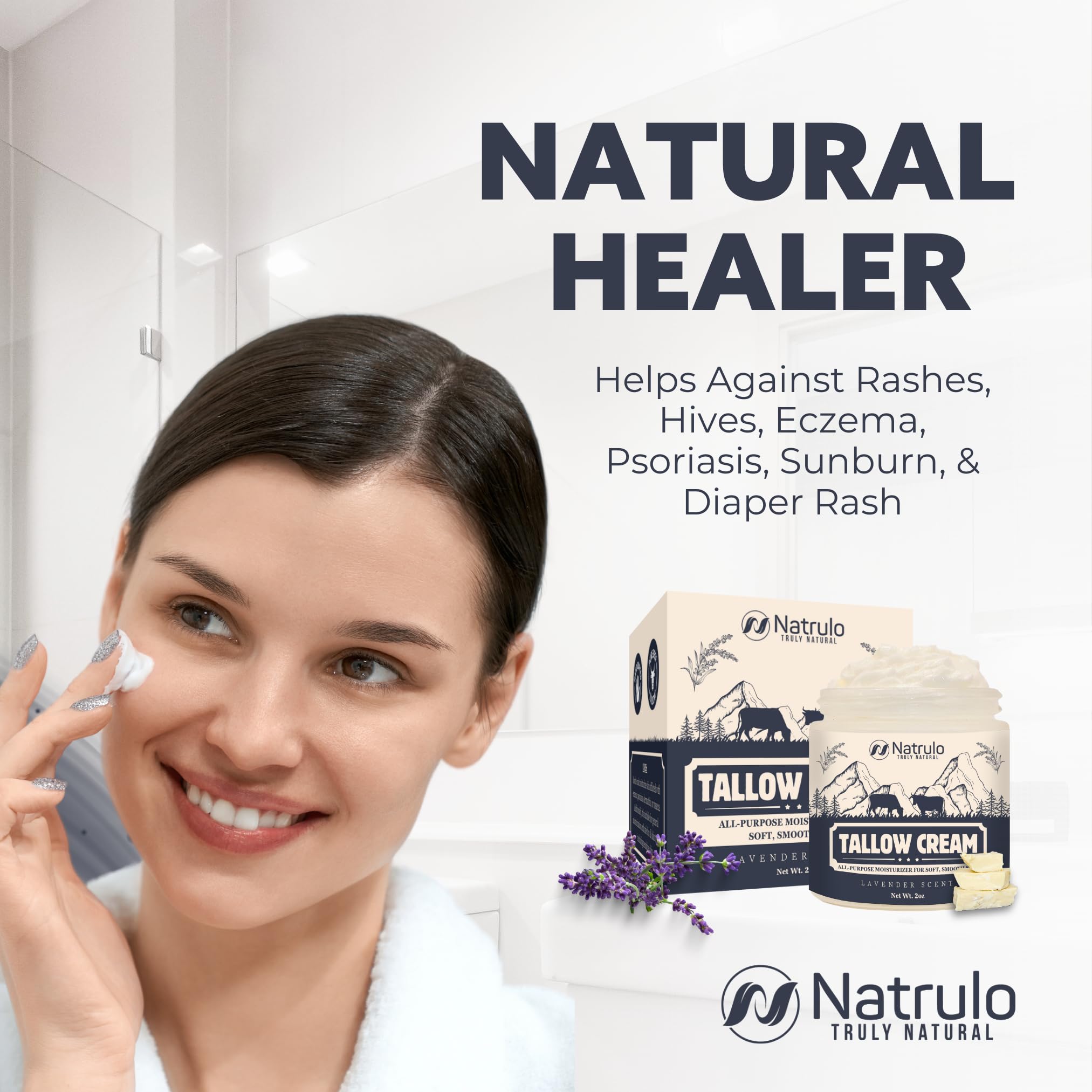 Beef Tallow Cream – All Natural Grass Fed Beef Tallow and Honey All Purpose Balm – Moisturizing Face and Body Lotion for Eczema, Cracked, Dry, Itchy, Irritated Skin – Skin Repair Skincare Made in USA