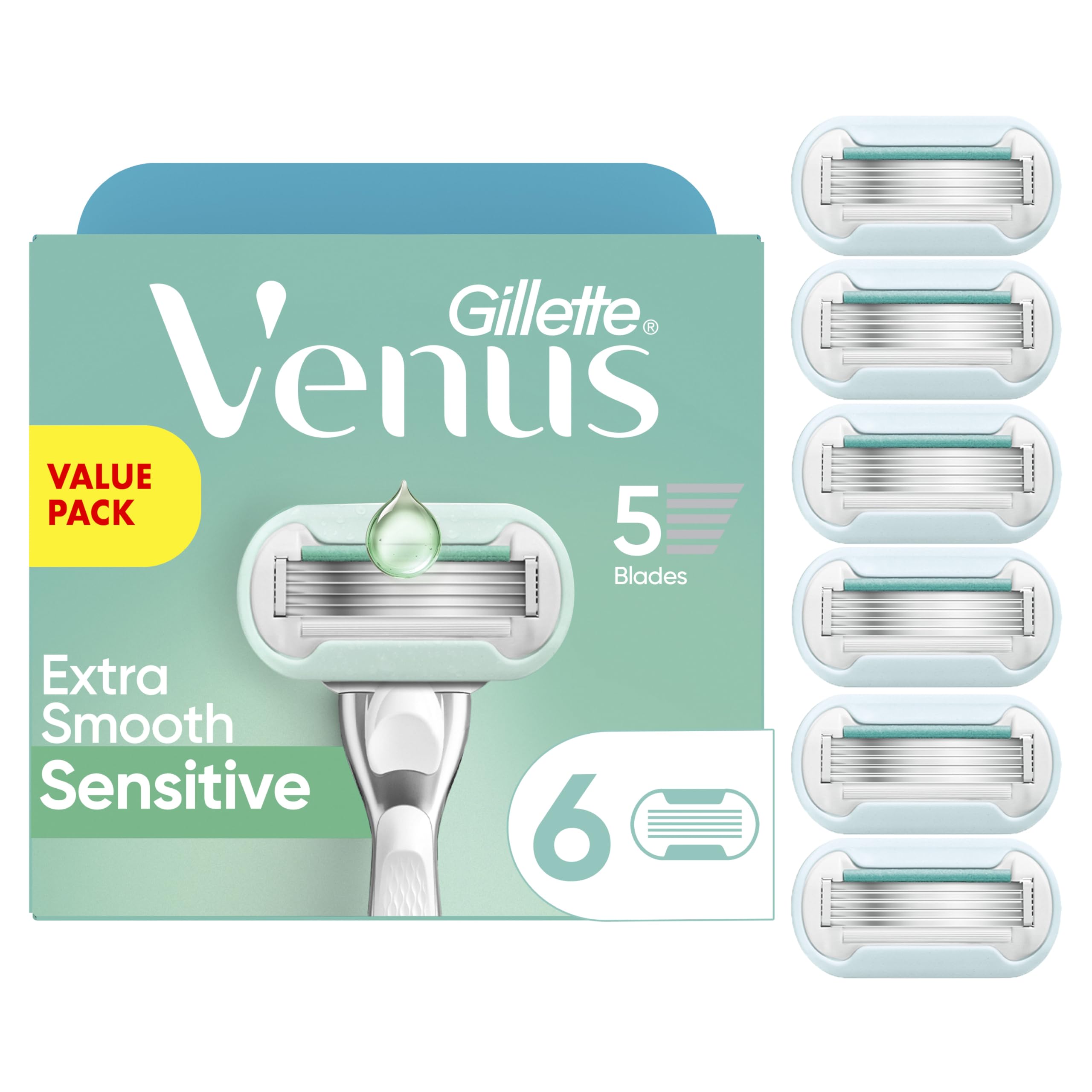 Gillette Venus Extra Smooth Sensitive Womens Razor Blade Refills, 6 Count, Designed for Women with Sensitive Skin