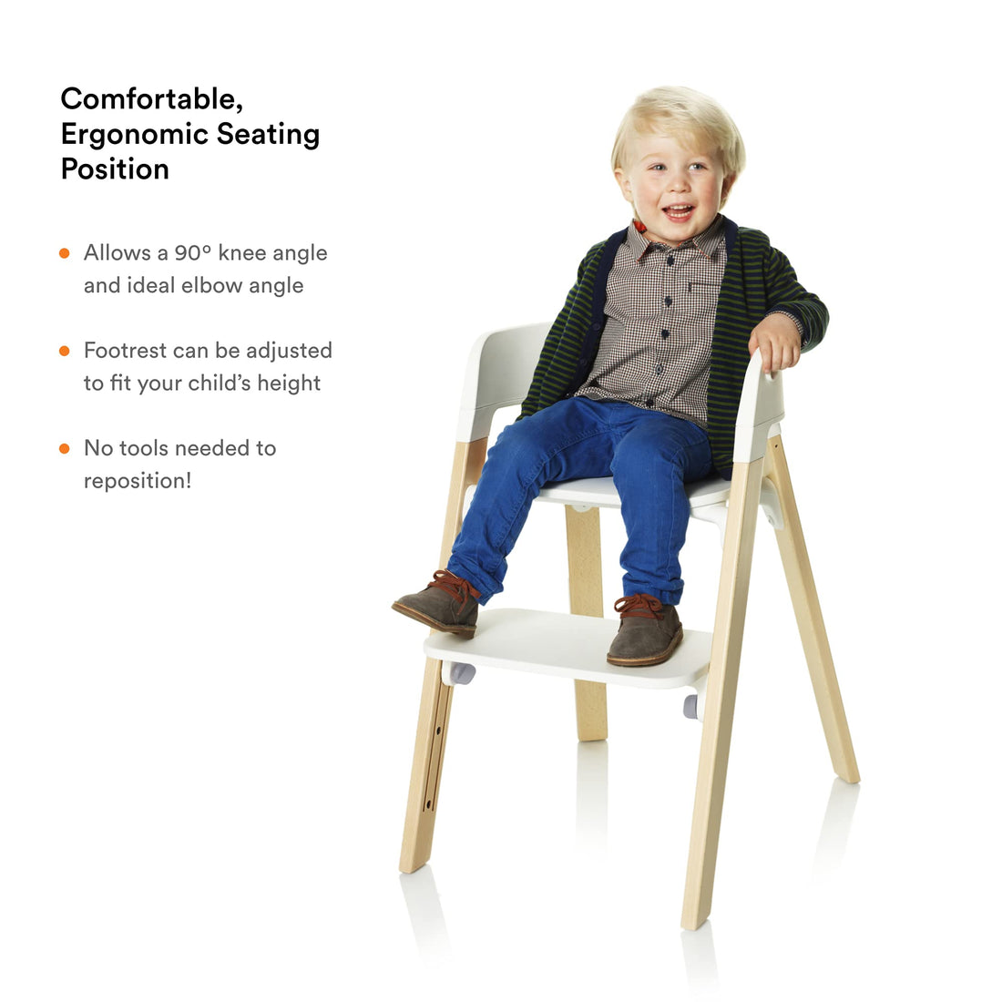Stokke Steps Chair - Hazy Grey Legs & White Seat - 5-in-1 Seat System - Can Transform Into Newborn + Toddler High Chair - Use Throughout Childhood or Up to 187 lbs. - Tool Free, Stylish & Adjustable