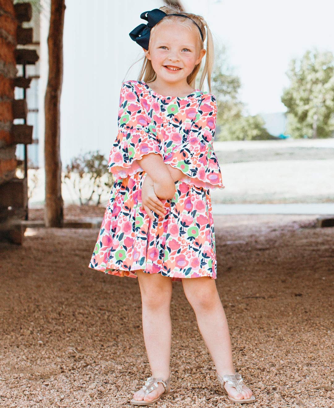 RuffleButts® Girls Navy Bow Headband - One Size