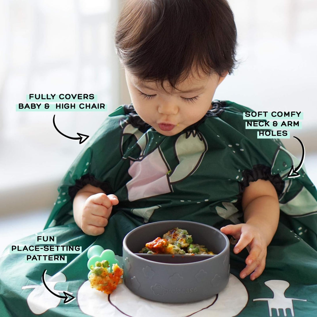 grabease Allover Waterproof Bib for Self-Feeding Infants and Toddlers, Machine Washable, Ages 6-24 Months, Navy
