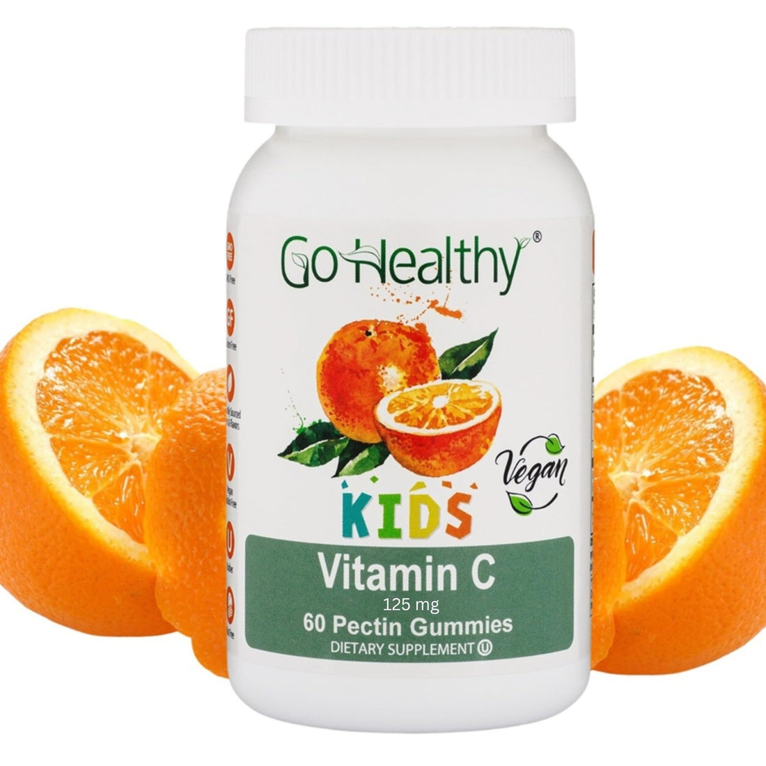 Go Healthy Vitamin C Gummies for Kids - Toddler & Children's Vitamin Gummy Supplement, Growth & Immune Support – Kosher, Halal, Non-GMO, Gluten-Free, Delicious Orange Flavor - 60 Servings