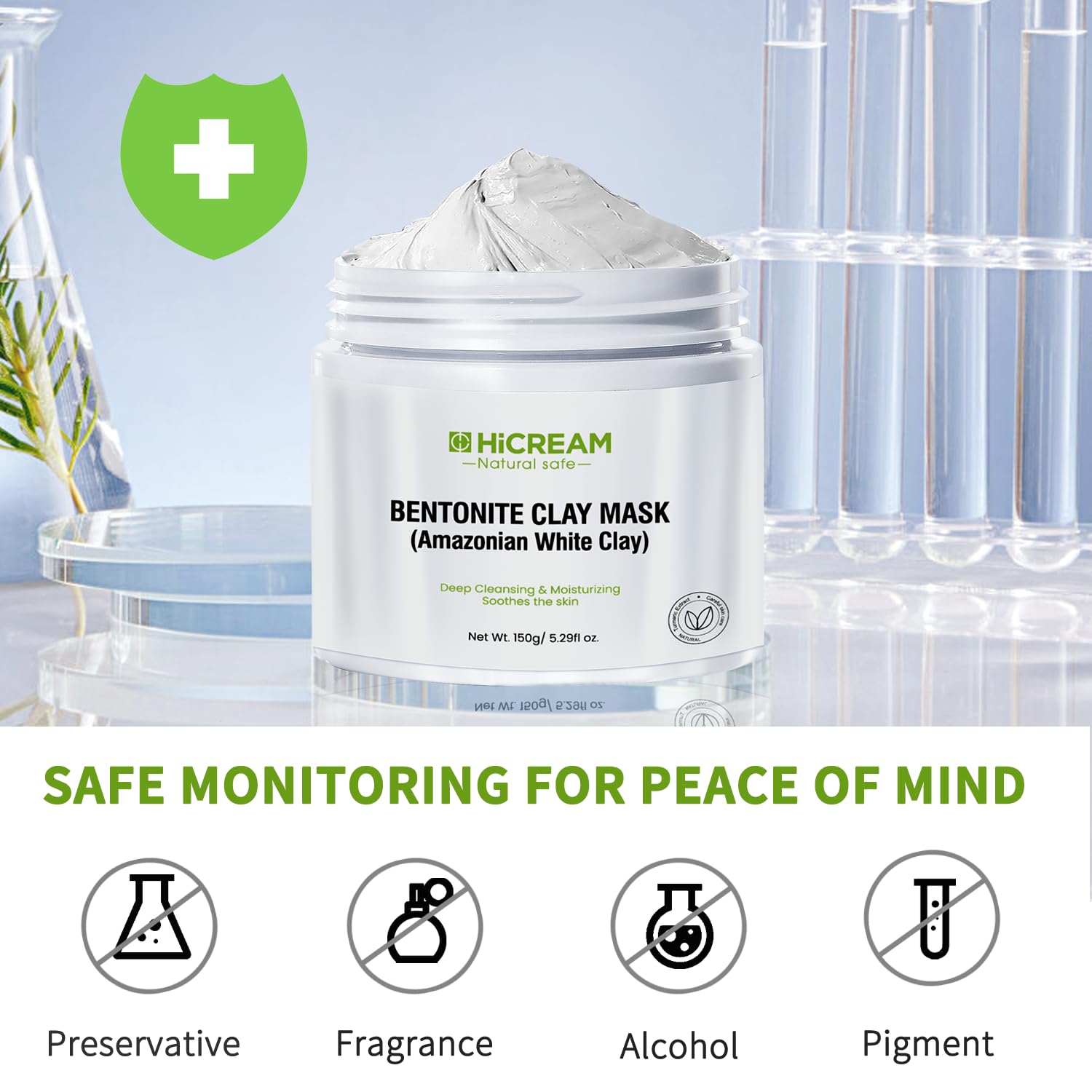 Hicream Bentonite Clay Mask, Valentines Gifts for Women Her, Deep Cleansing Facial Mask, Clay Face Mask Skin Care with Kaolin Clay and Aloe for Dull Skins Hydrating (white)