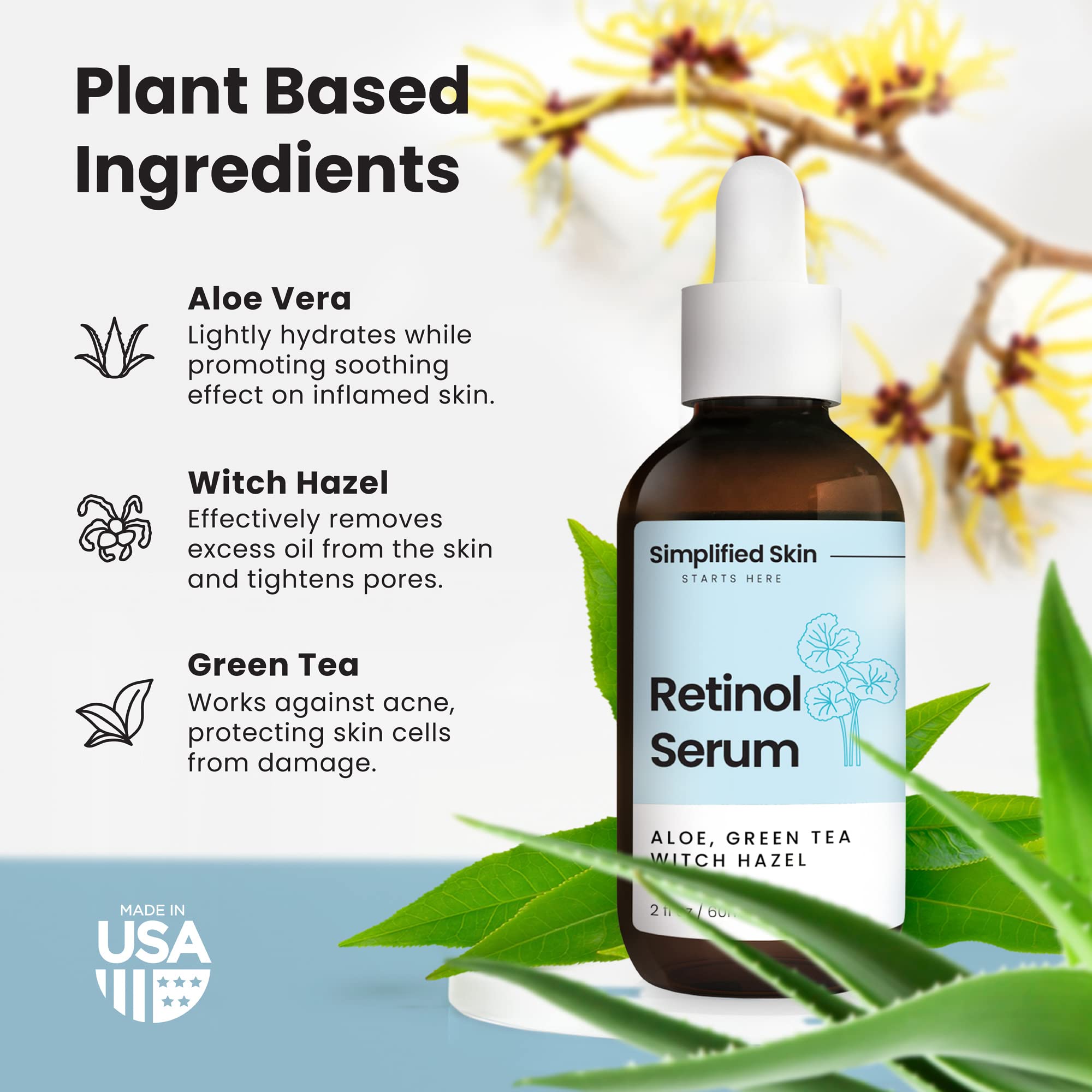 Retinol Serum for Face - Anti Aging Retinol with Hyaluronic Acid Face Serum for Acne Marks and Skin Texture Smoothing Fine Lines & Wrinkles - 2.5% Retinol Facial Serum for Day & Night - 2 Fl Oz