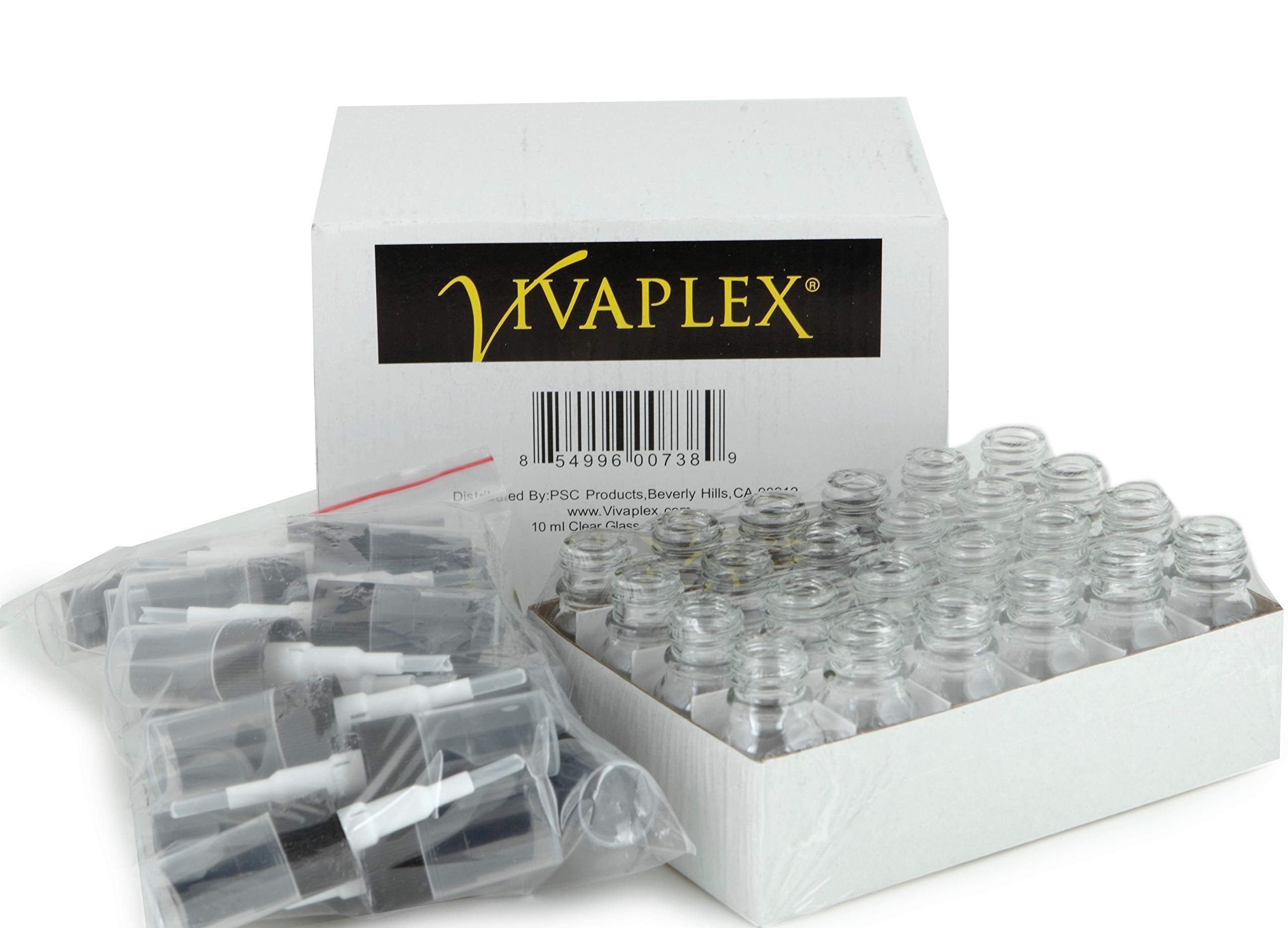 Vivaplex, 24, Clear, 10 ml (1/3 oz) Glass Bottles, with Black Fine Mist Sprayer's