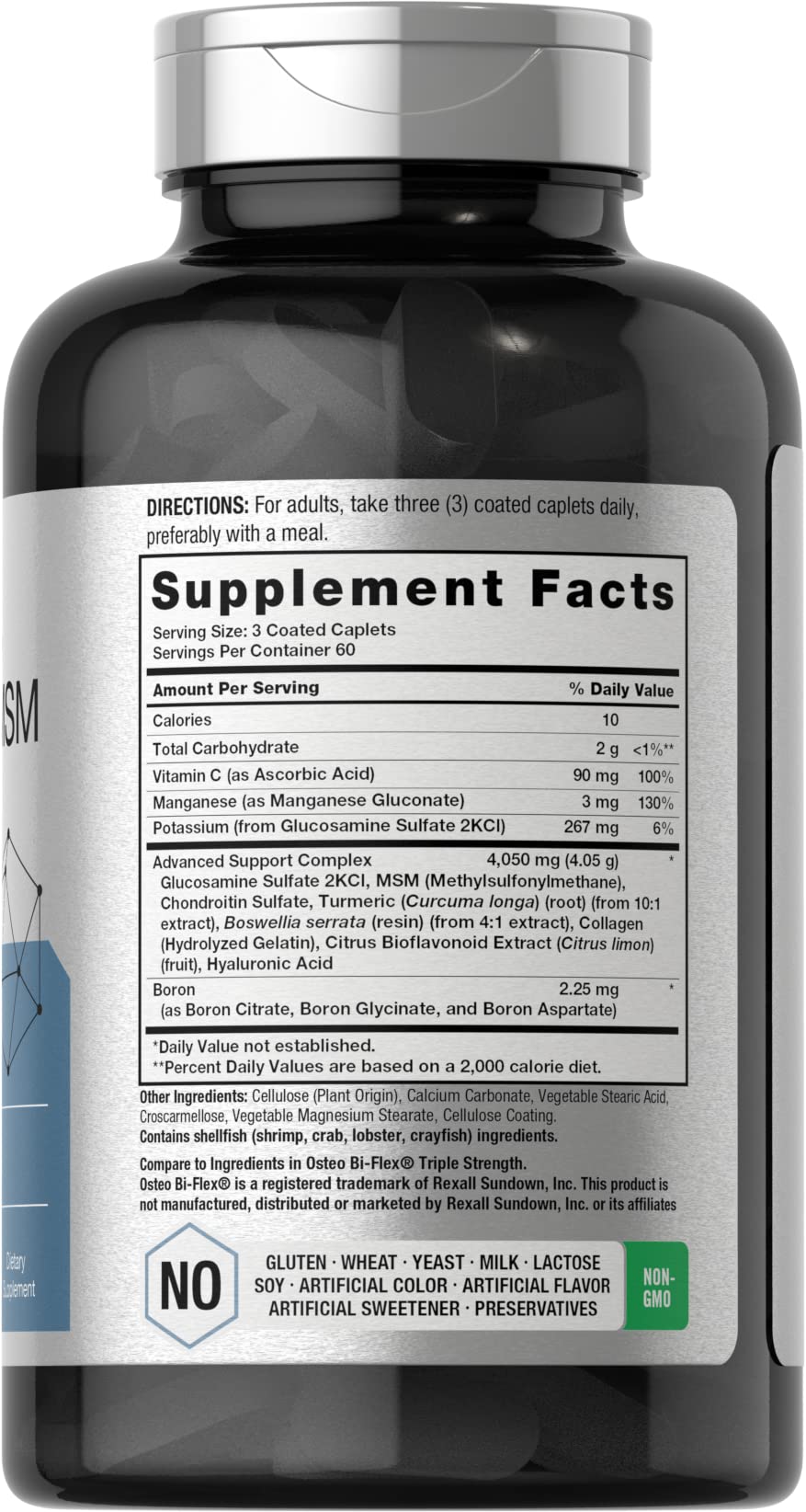 Horbäach Glucosamine Chondroitin with Turmeric & MSM | 4050 mg | 180 Caplets | Triple Strength Formula | Non-GMO, Gluten Free