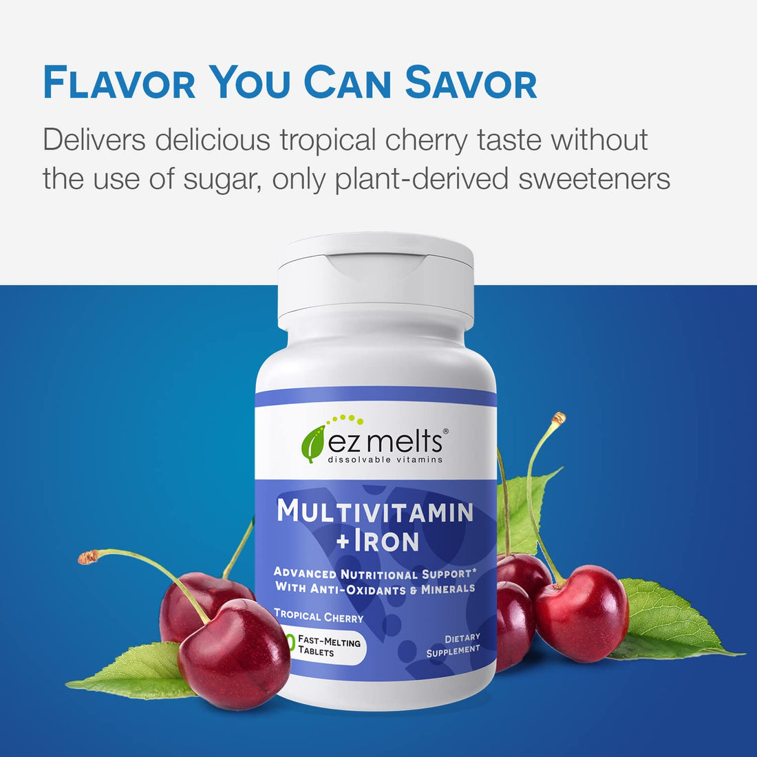 EZ Melts Dissolvable Multivitamin with Iron for Women and Men, Sugar-Free, 1-Month Supply