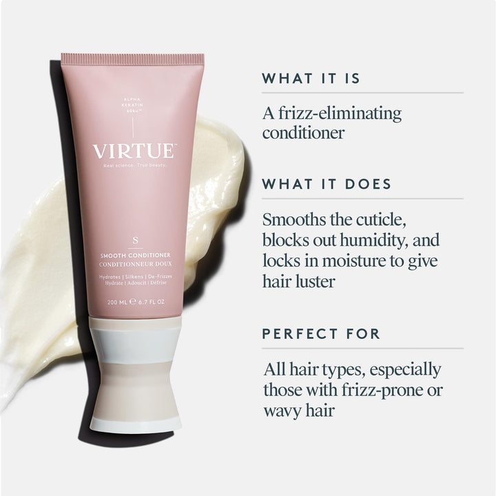 Virtue Smooth Conditioner for Frizz Control for Curly Hair, Sulfate Free, Safe for All Hair Types, Color Safe