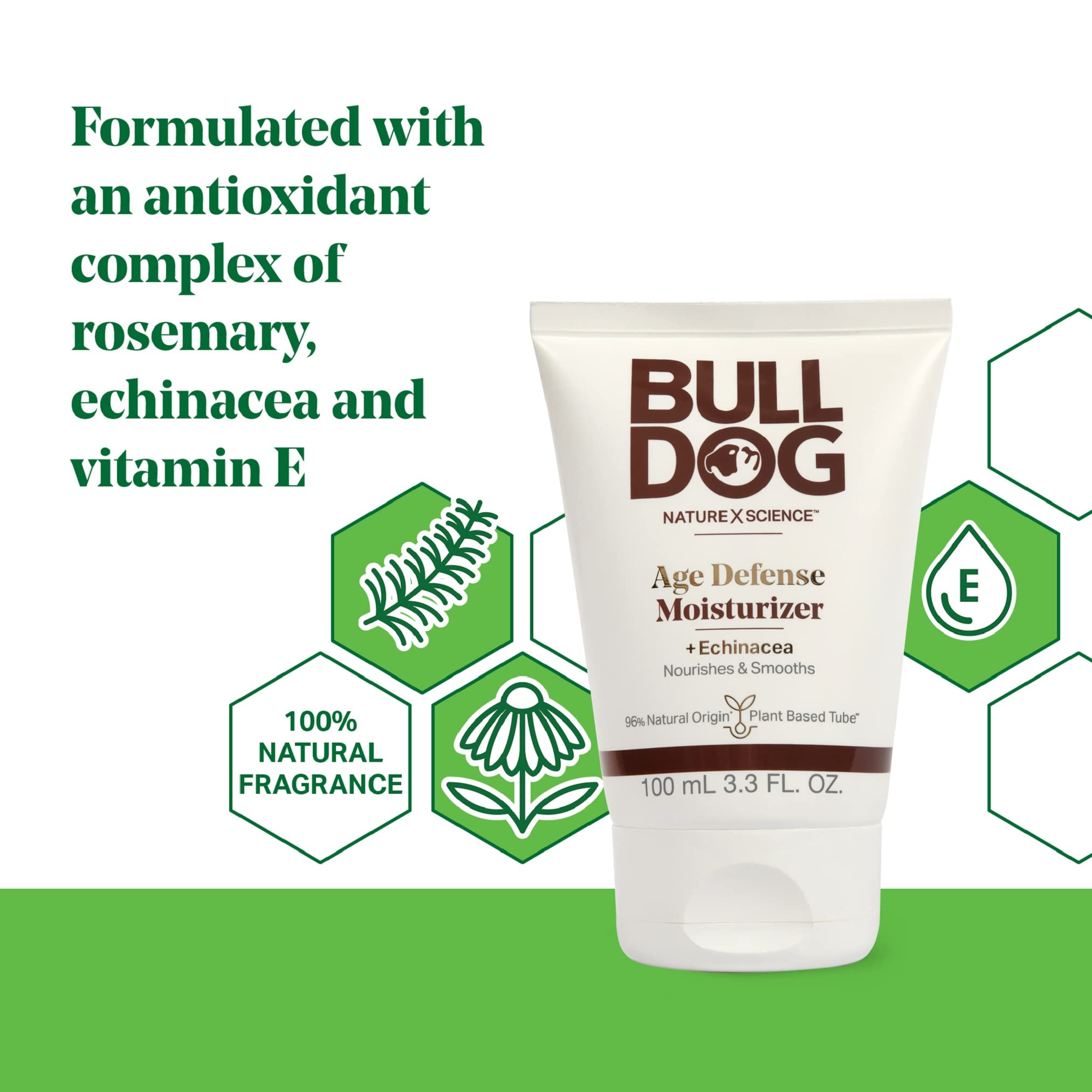 Bulldog Mens Skincare and Grooming Age Defense Moisturizer with Vitamin E, 3.3 Fl. Oz. - Pack of 2