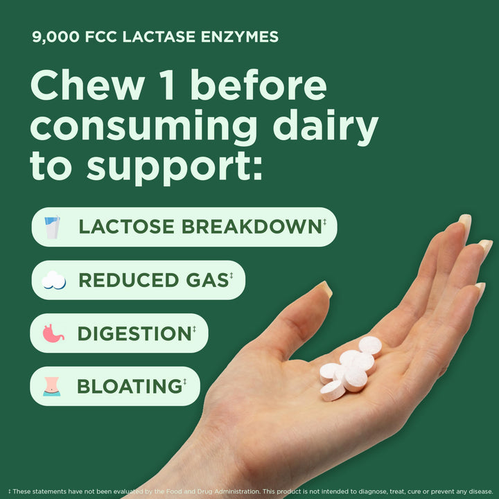 Fast Acting Dairy Relief Chewables - Natural Lactase Enzyme 9000 FCC - Say Goodbye to Dairy Discomfort - Dairy Pills for Lactose Intolerance Pills Chewable - Delicious Strawberry Cream Flavor - 30ct