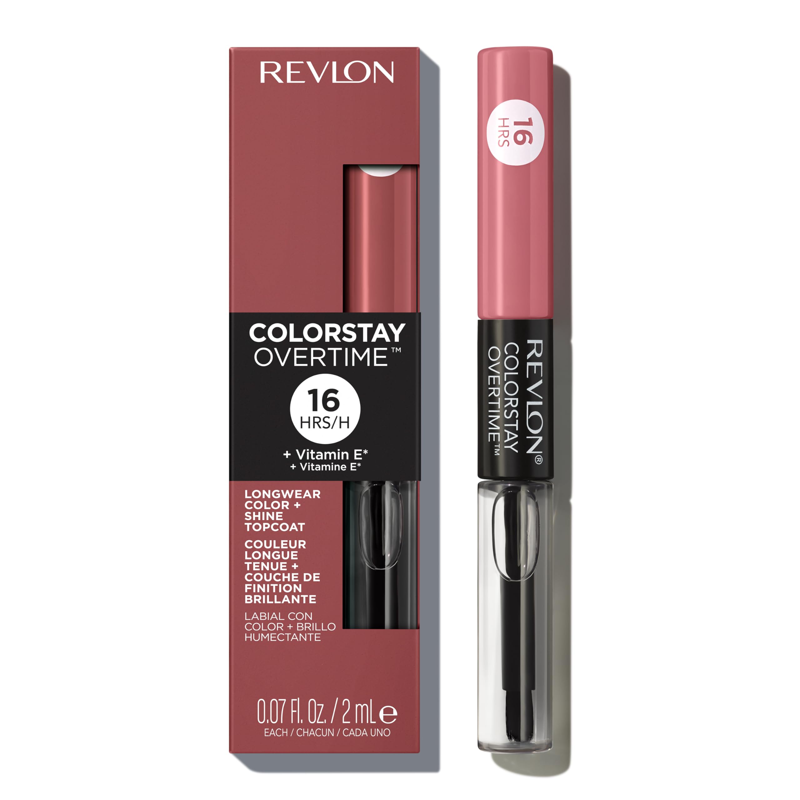 Revlon ColorStay Overtime Lipcolor, Dual Ended Longwearing Liquid Lipstick with Clear Lip Gloss, with Vitamin E in Plum / Berry, Blush Hour (550), 0.07 oz