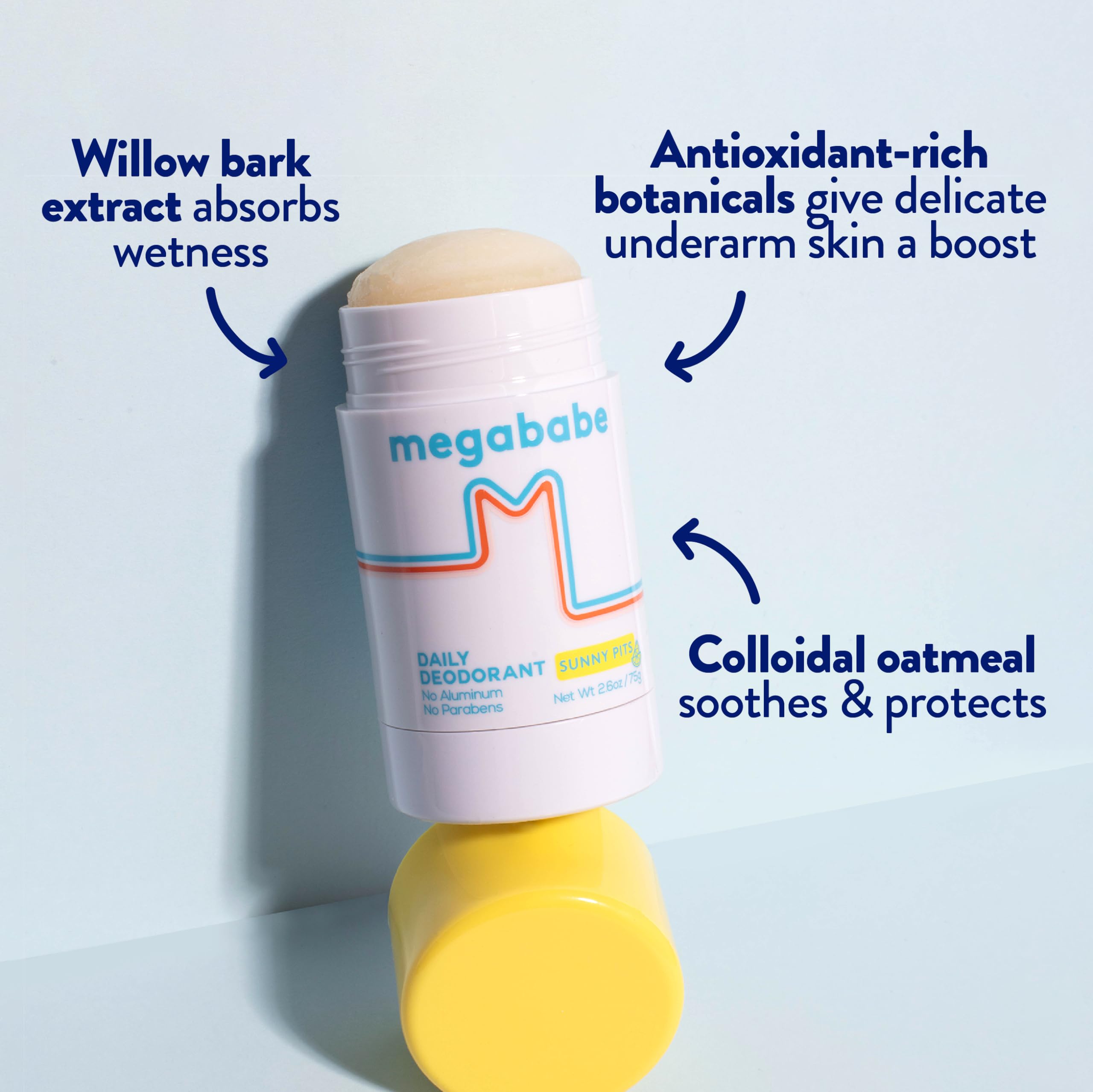 Megababe Daily Deodorant - Sunny Pits | Aluminum-Free, Clear & Clean | 2.6 oz
