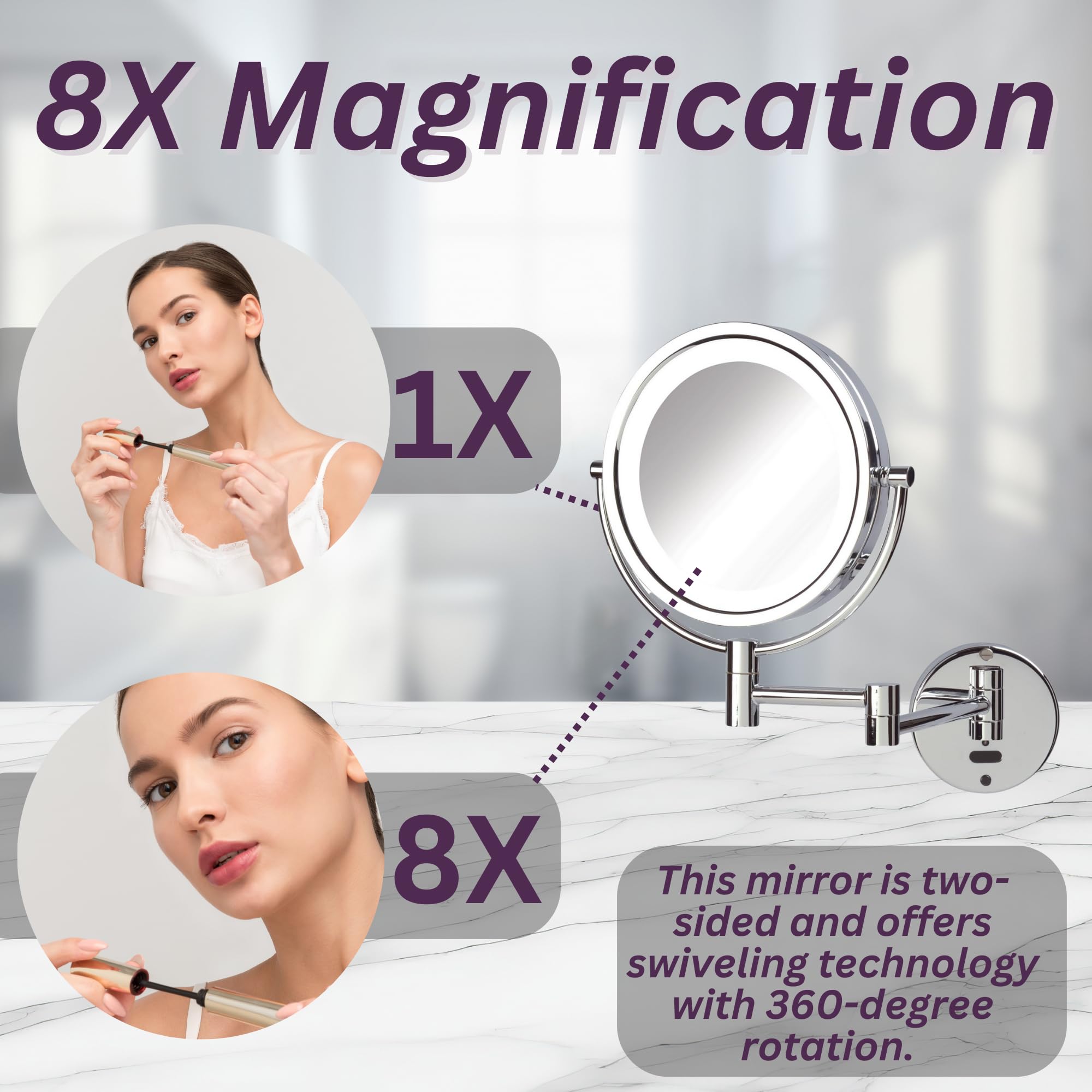 Jerdon Sharper Image LED Lighted Wall Mount Sensor Mirror, Chrome, 4 Pound