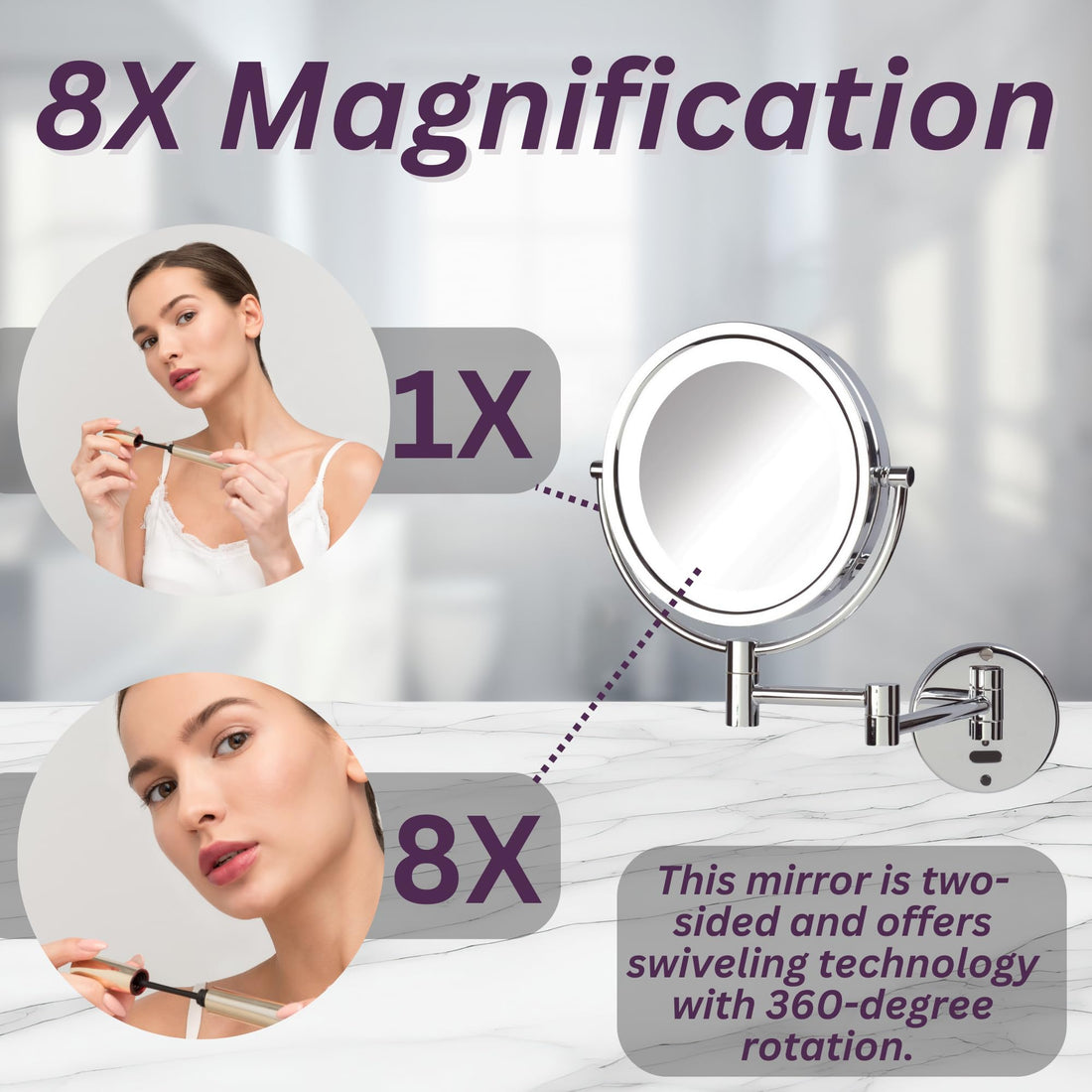 Jerdon Sharper Image LED Lighted Wall Mount Sensor Mirror, Chrome, 4 Pound