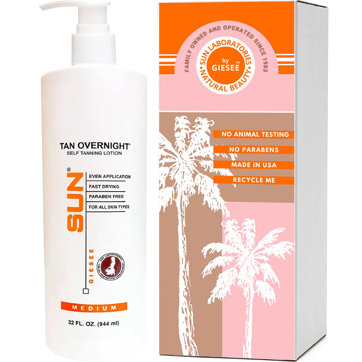 Self Tanner | Tan Overnight Self Tanning Lotion 32oz (Value Size) + Tanning Stickers - by Sun Laboratories (Packaging May Very)